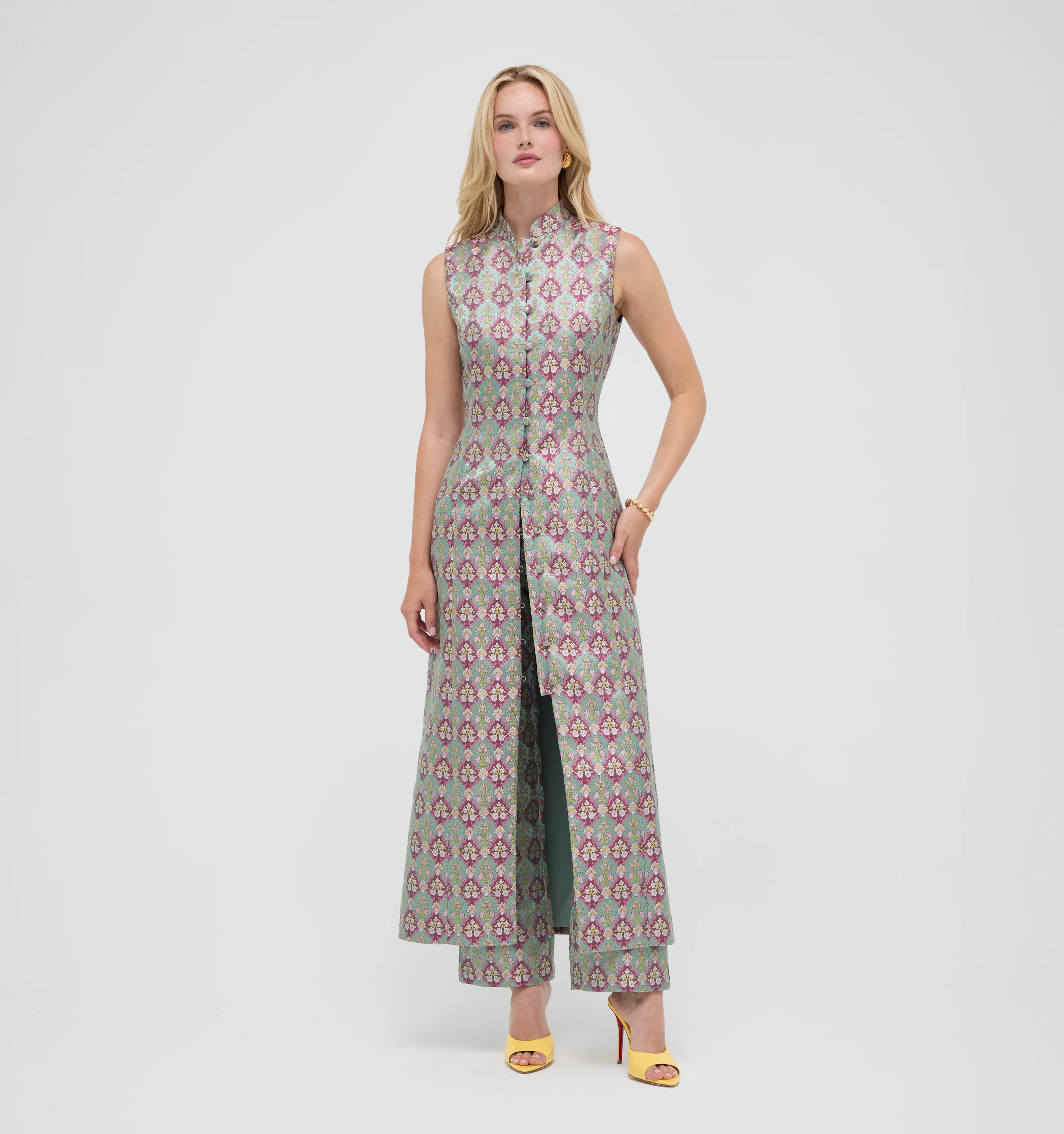 The Justina Dress - Baroque Diamond Block Berry/Green