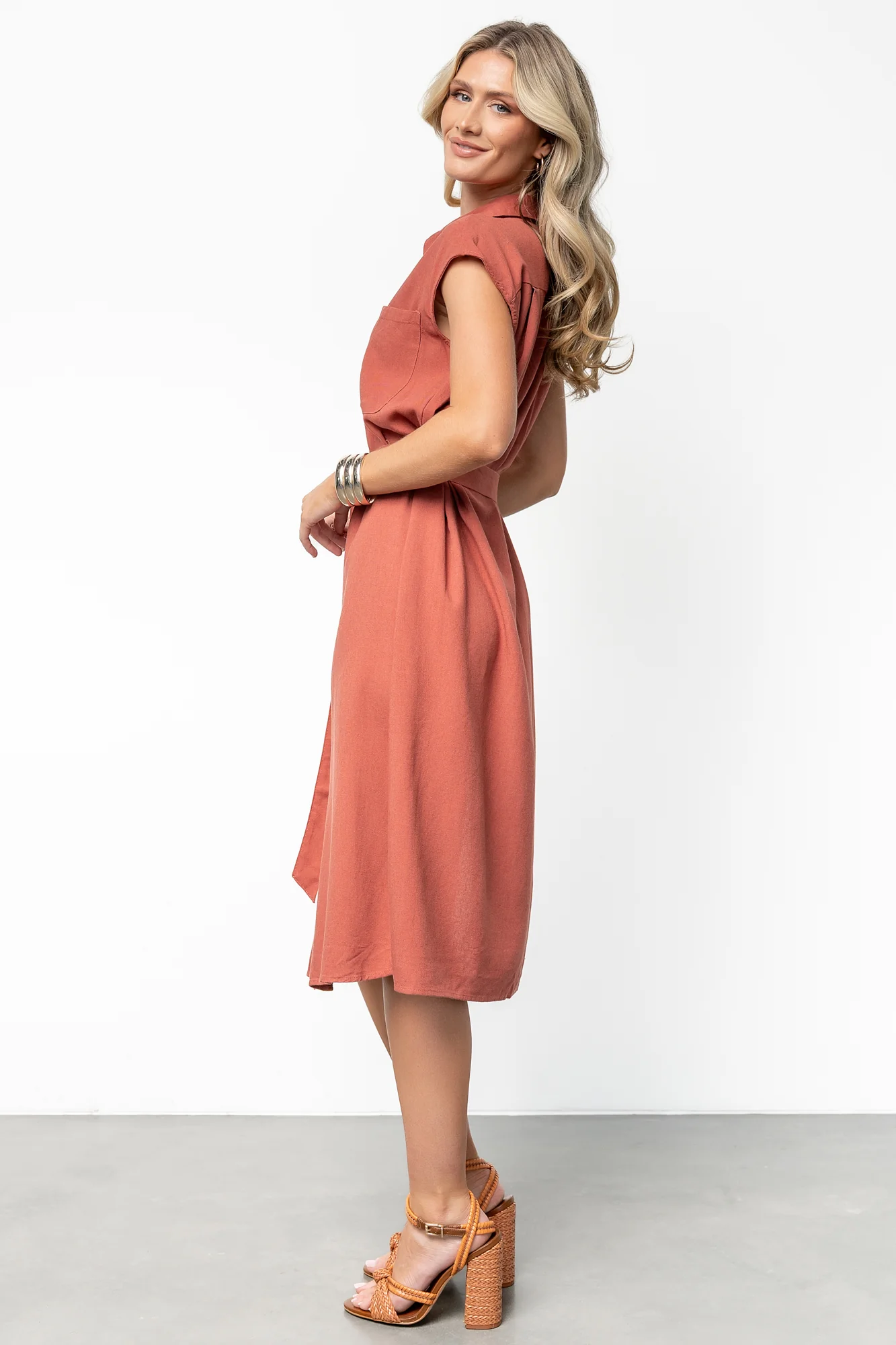 Toledo Button Up Midi Dress | Brick