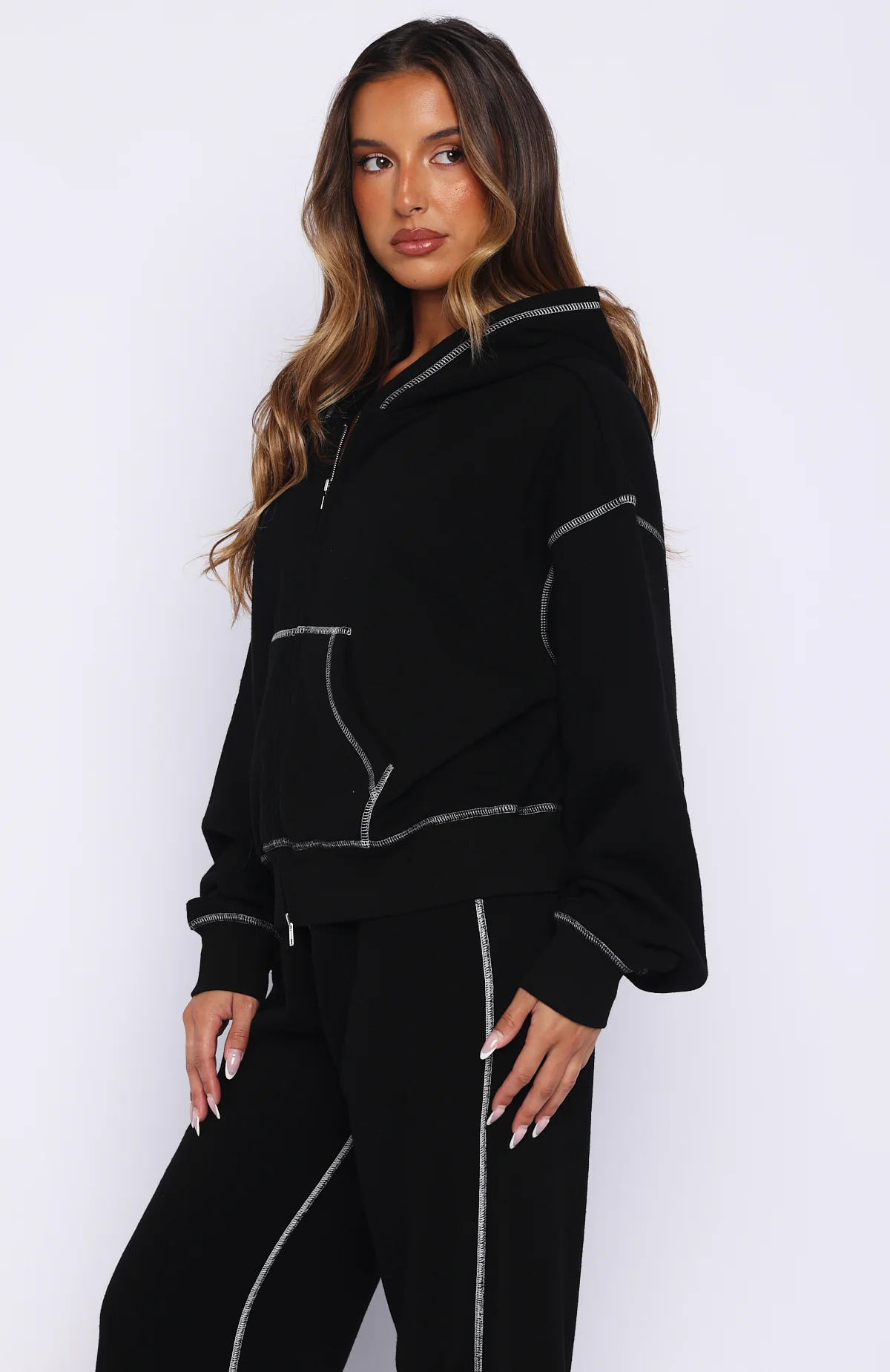 Flashing By Boxy Zip Front Hoodie Black
