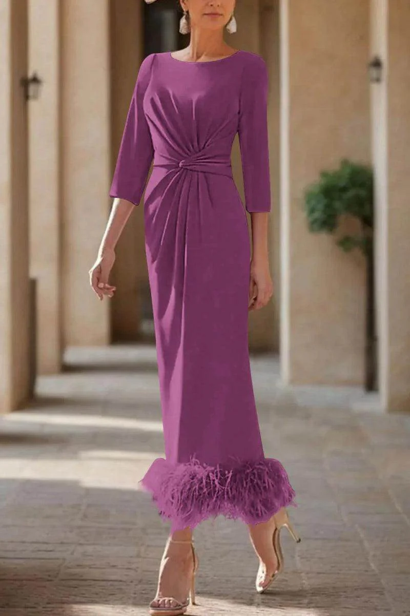 Sheath Column Scoop Neck Ankle Length Feather Mother Dresses CM0378