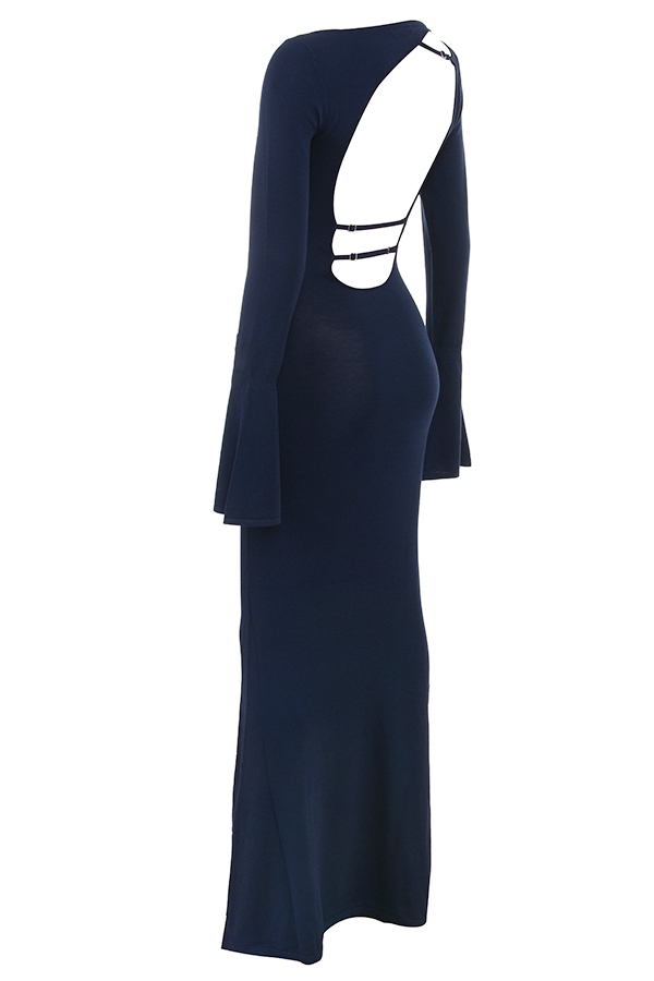 Midnight Blue Silky Knit Maxi Dress