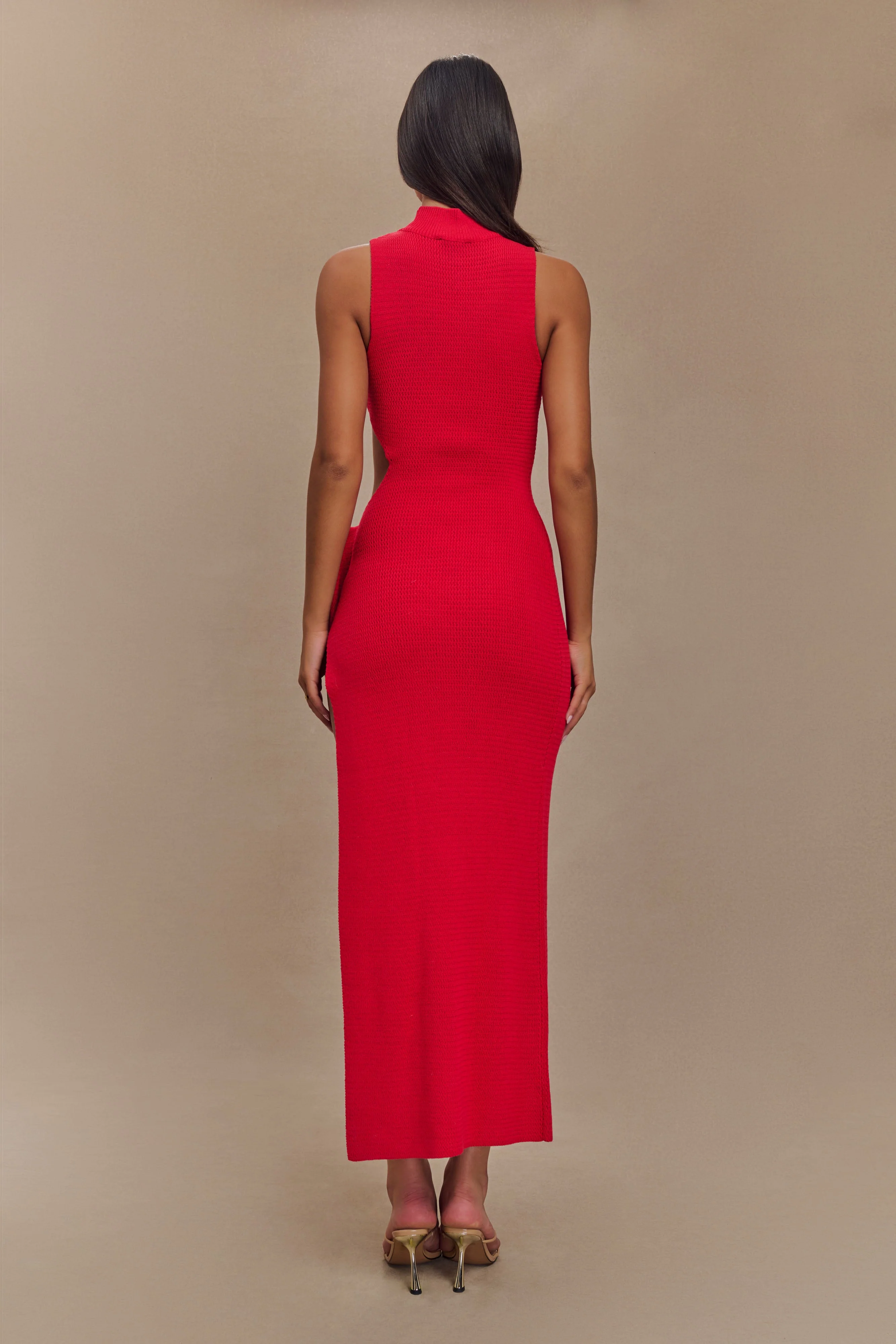 Stephanie Cut Out Knit Maxi Dress - Red