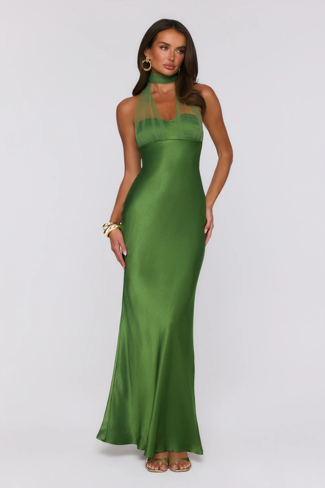 Étoile Club Satin Halter Maxi Dress Green