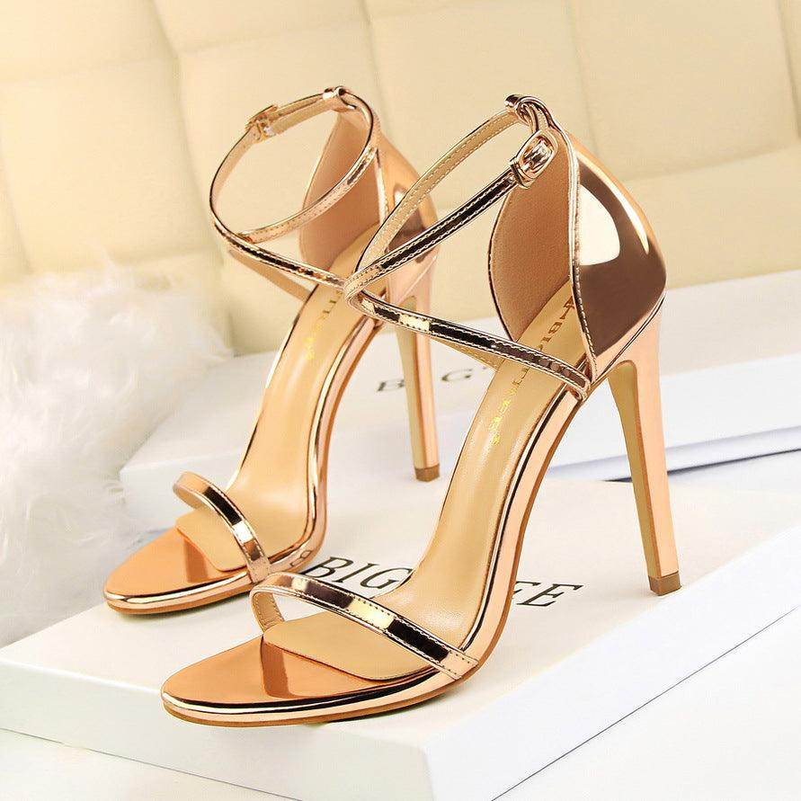 Faux Leather Ankle Strap Pointy Stiletto Heels 571572295848