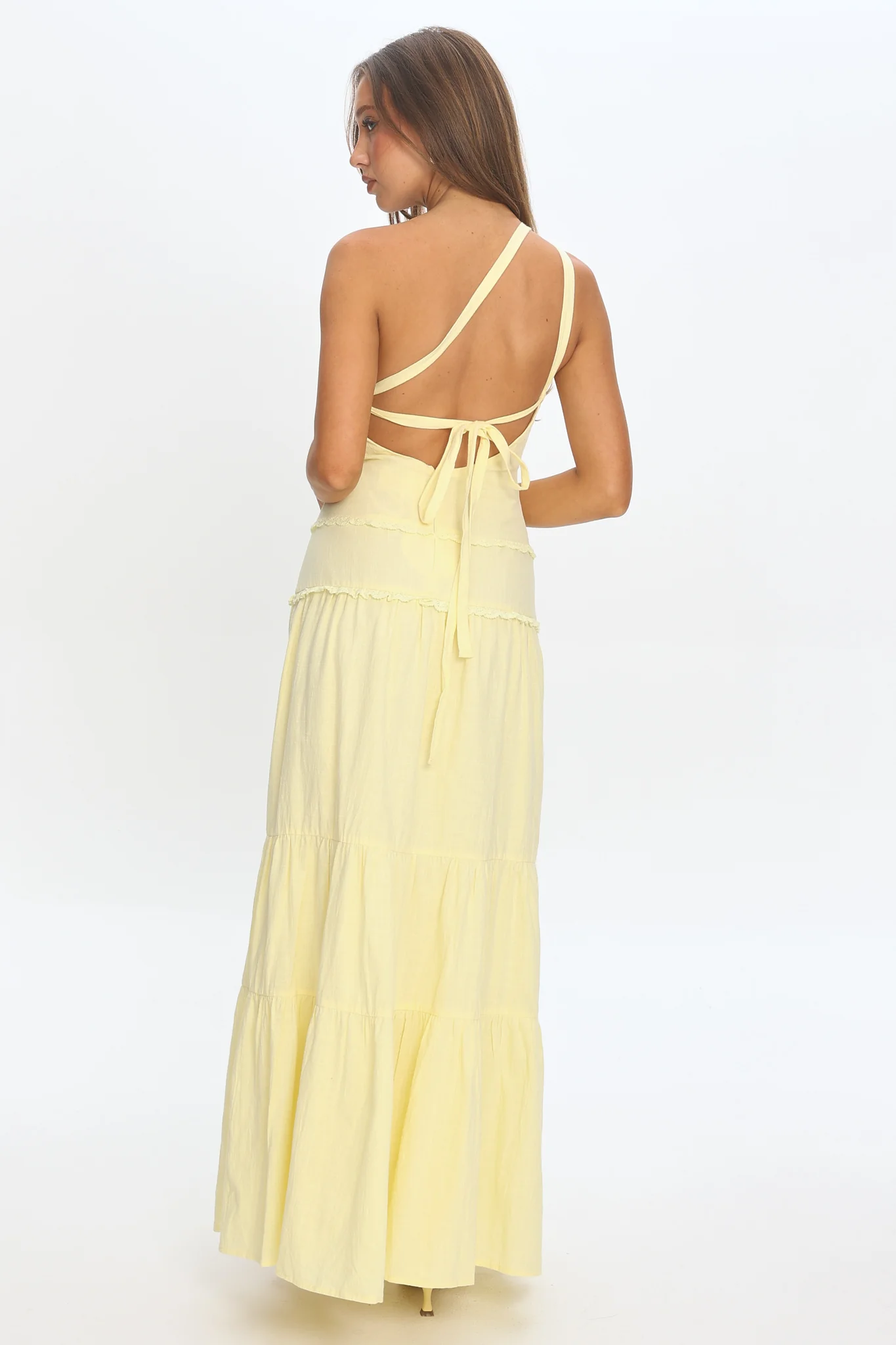 Rico One-Shoulder Strappy Back Maxi Dress Butter - luluinthesky