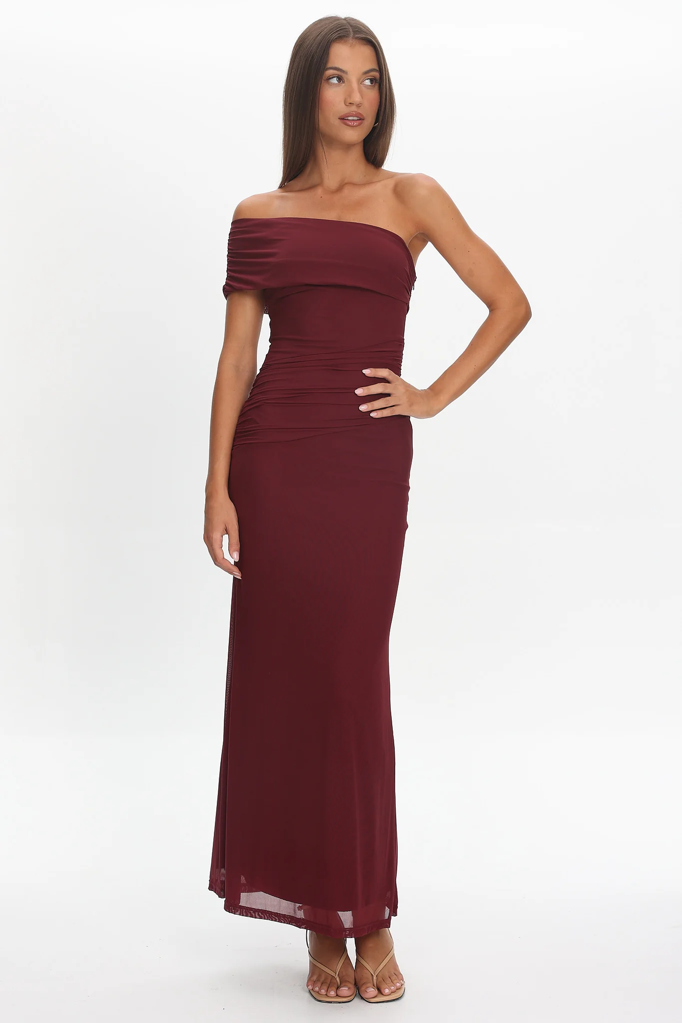 Gala One-Shoulder Maxi Dress Wine