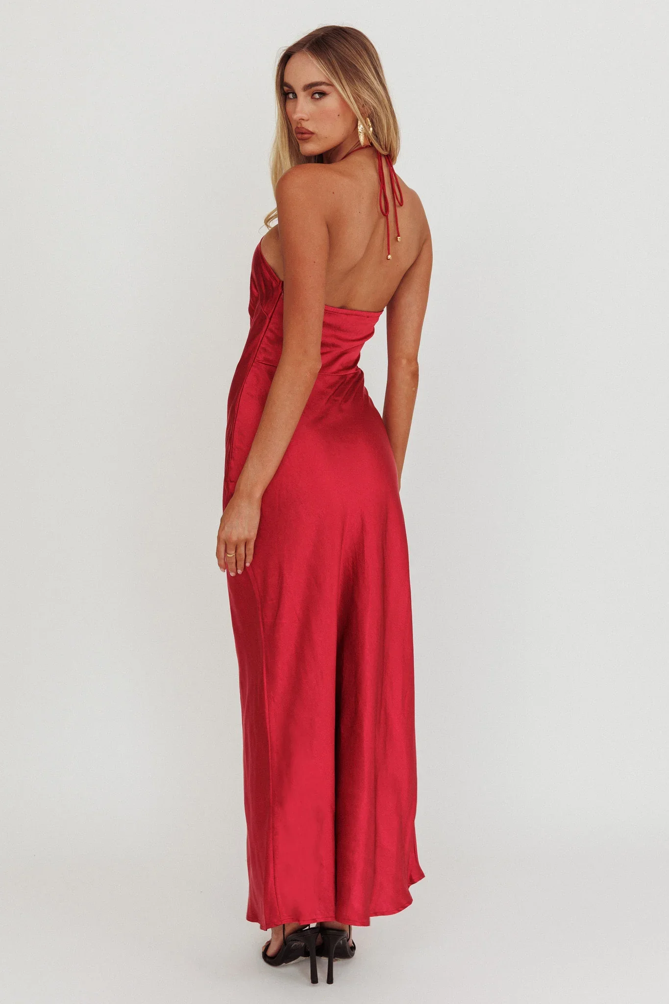 High Roller Flower Decoration Halter Dress Wine