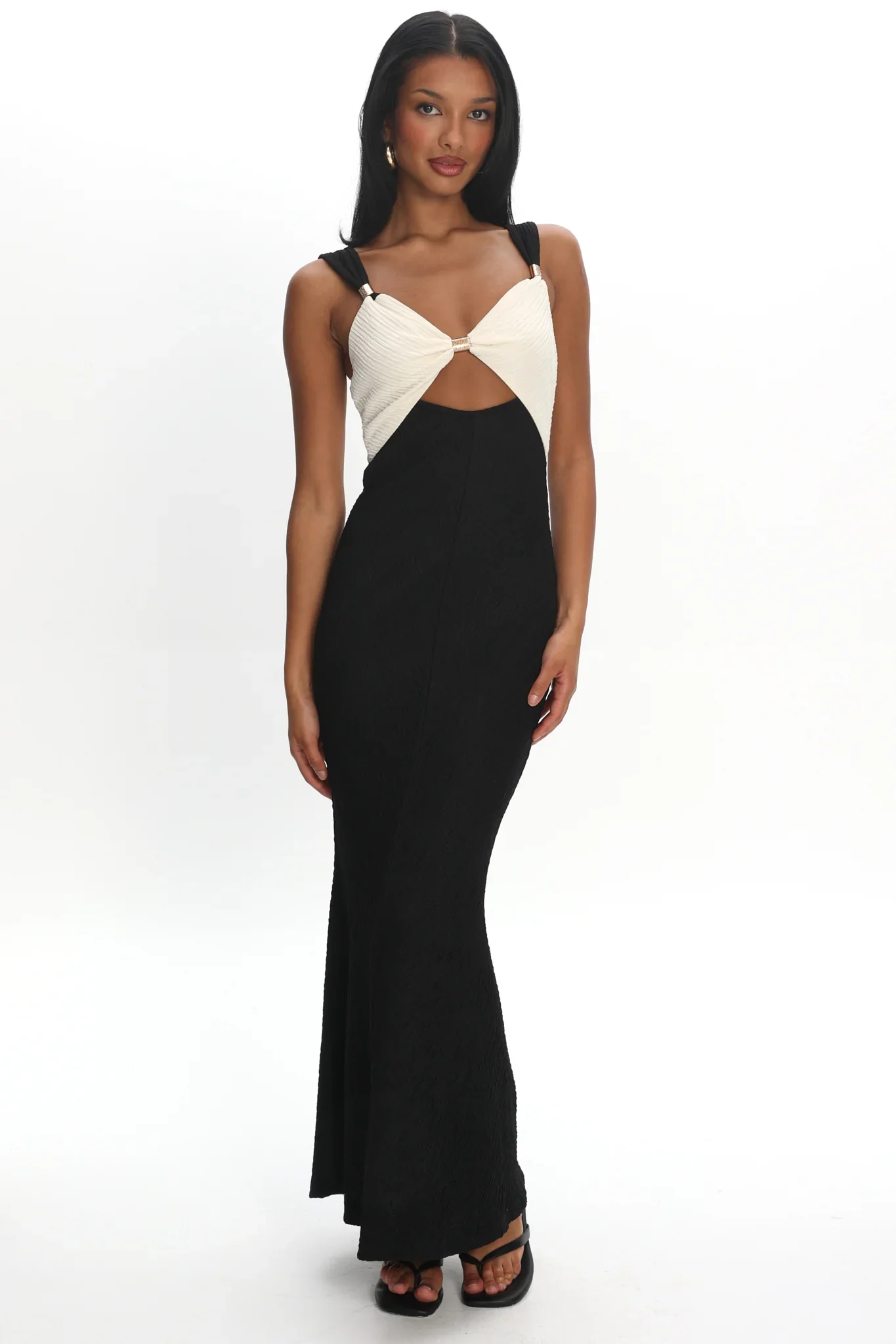 Freyja Contrast Maxi Dress Oyster/Black