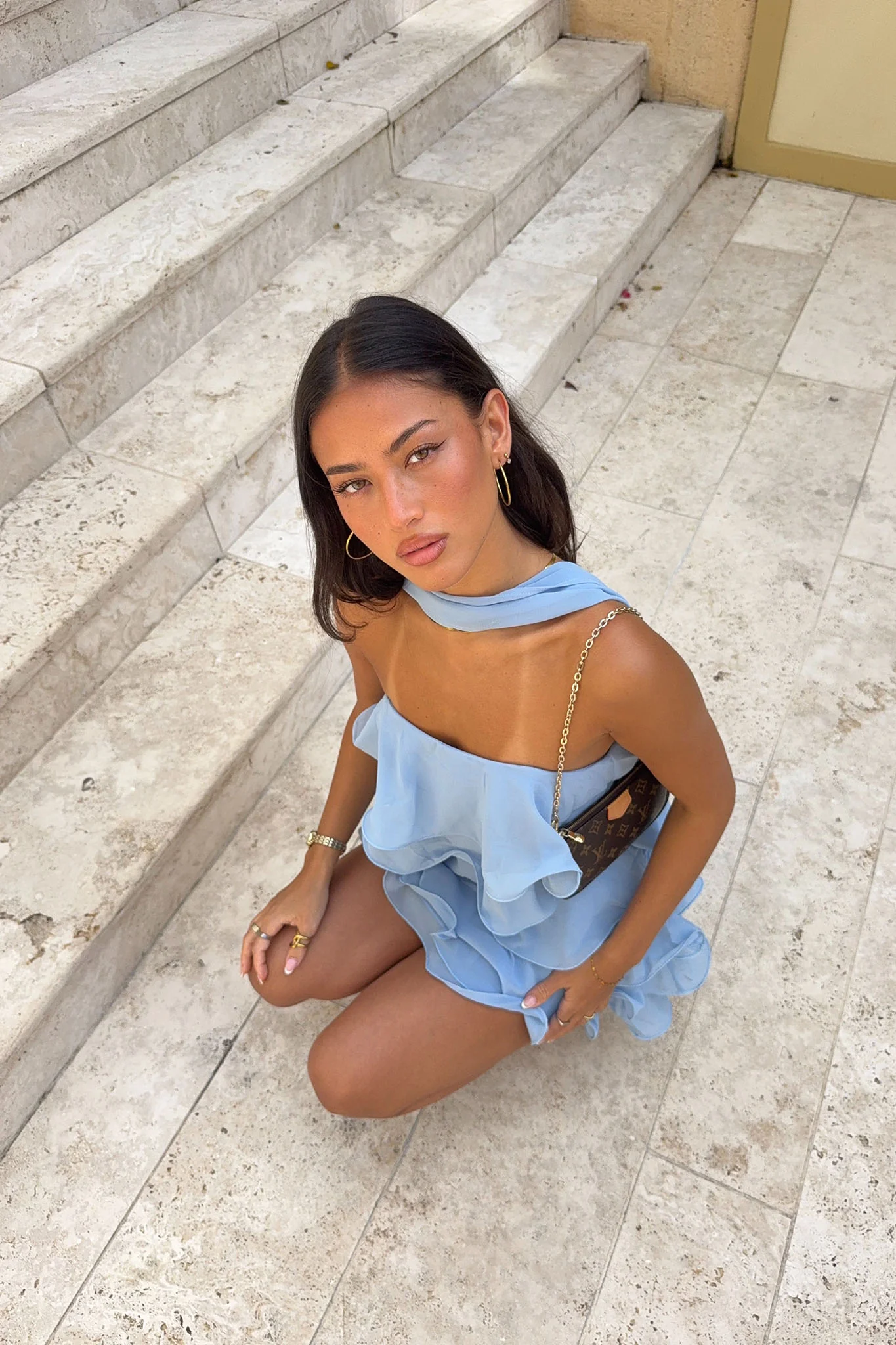 Love Note Strapless Layered Mini Dress Blue