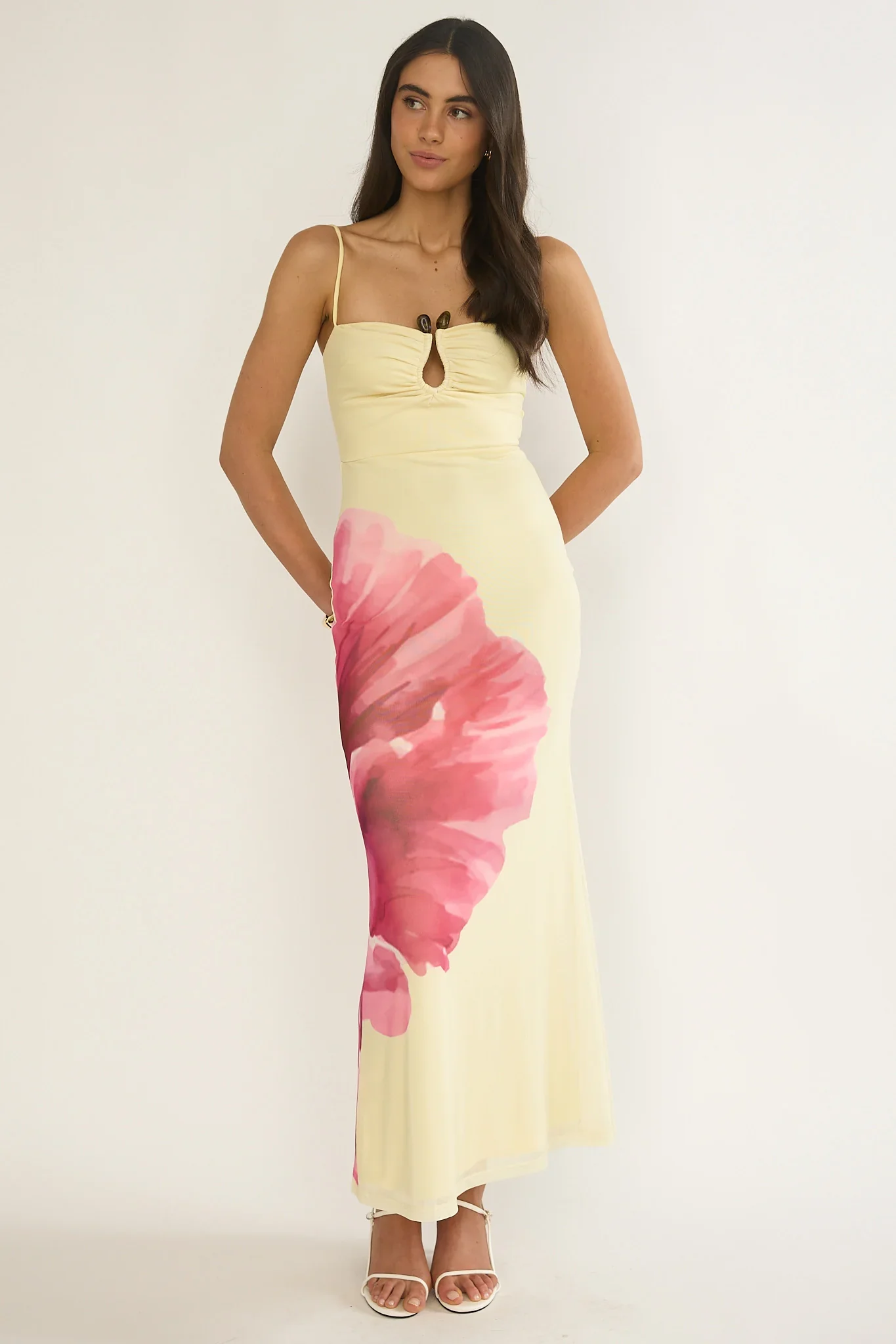 Orabella Waterdrop Wire Bust Maxi Dress Floral Butter