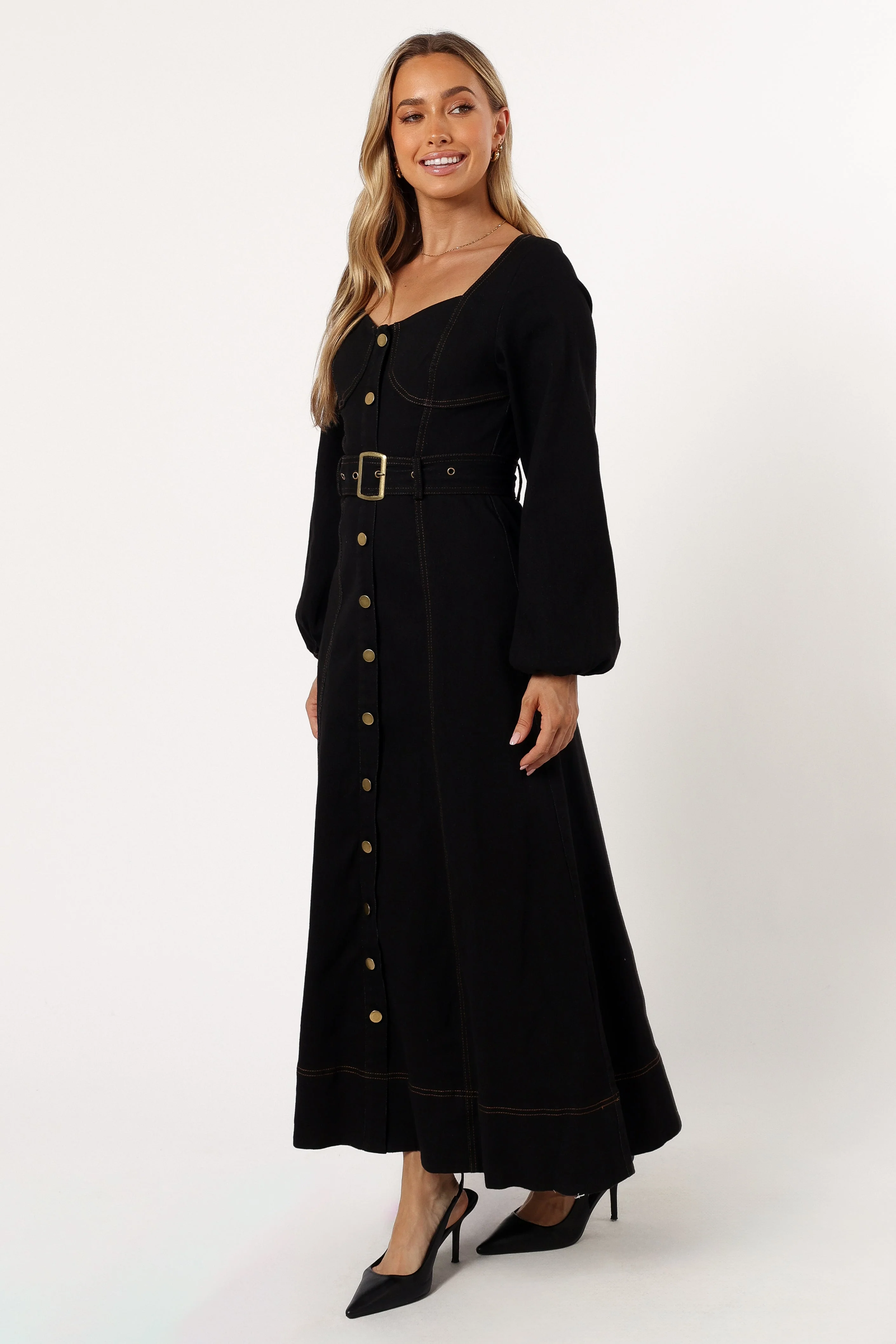 Mateo Long Sleeve Denim Dress - Black