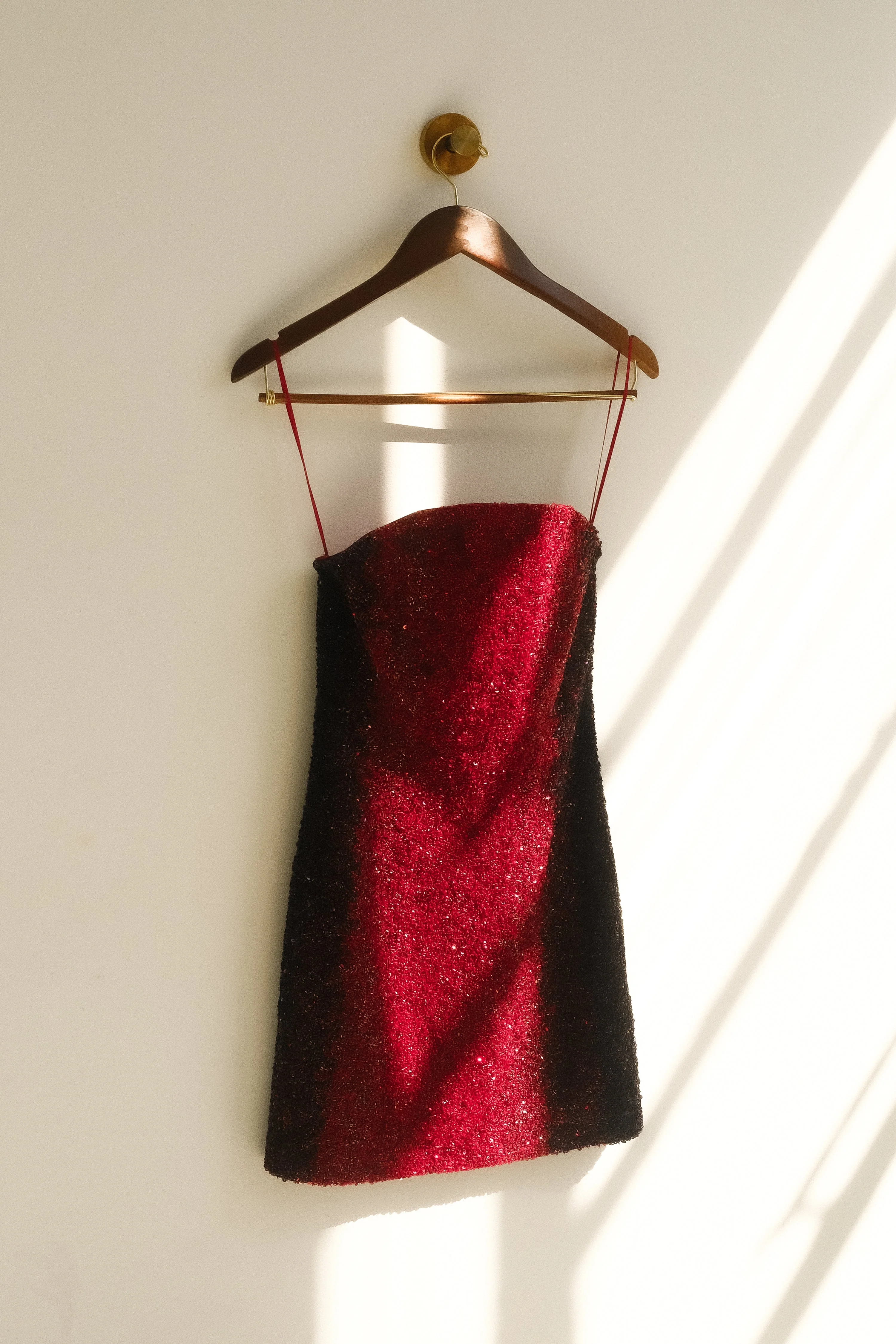 Zander Hand Beaded Strapless Mini Dress - Red Ombre