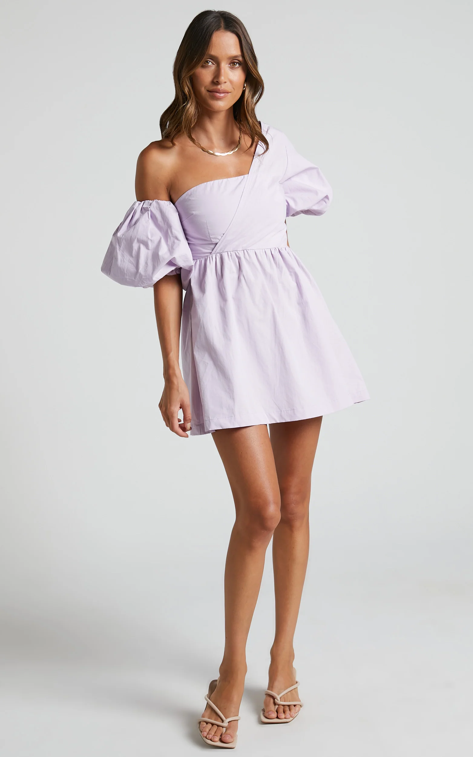 Sula Mini Dress - Asymmetric Off One Shoulder Puff Sleeve Dress in White