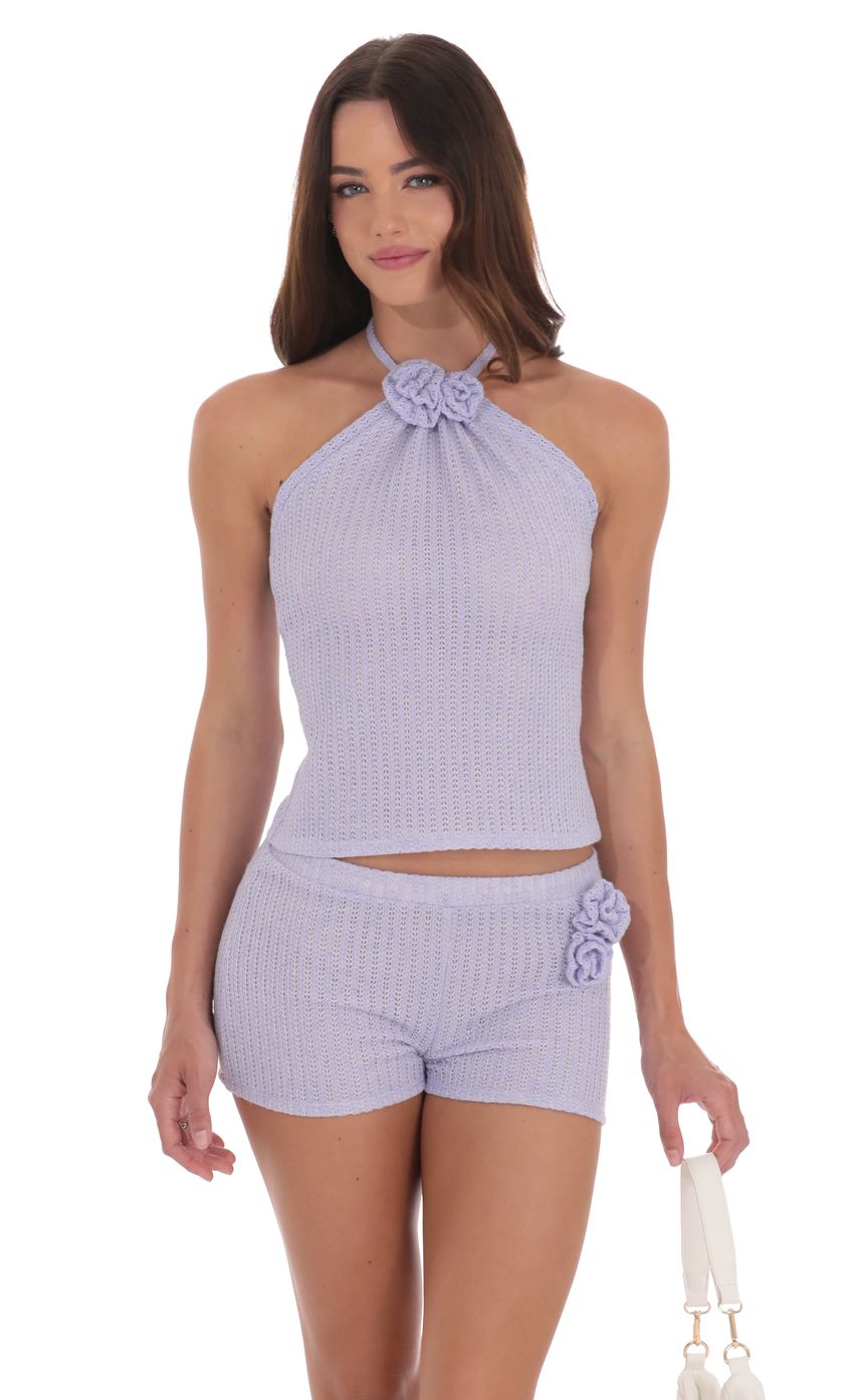 Crochet Rosette Halter Top in Lavender