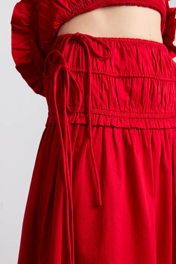 charlotte midi tie detail skirt - cherry - luluinthesky