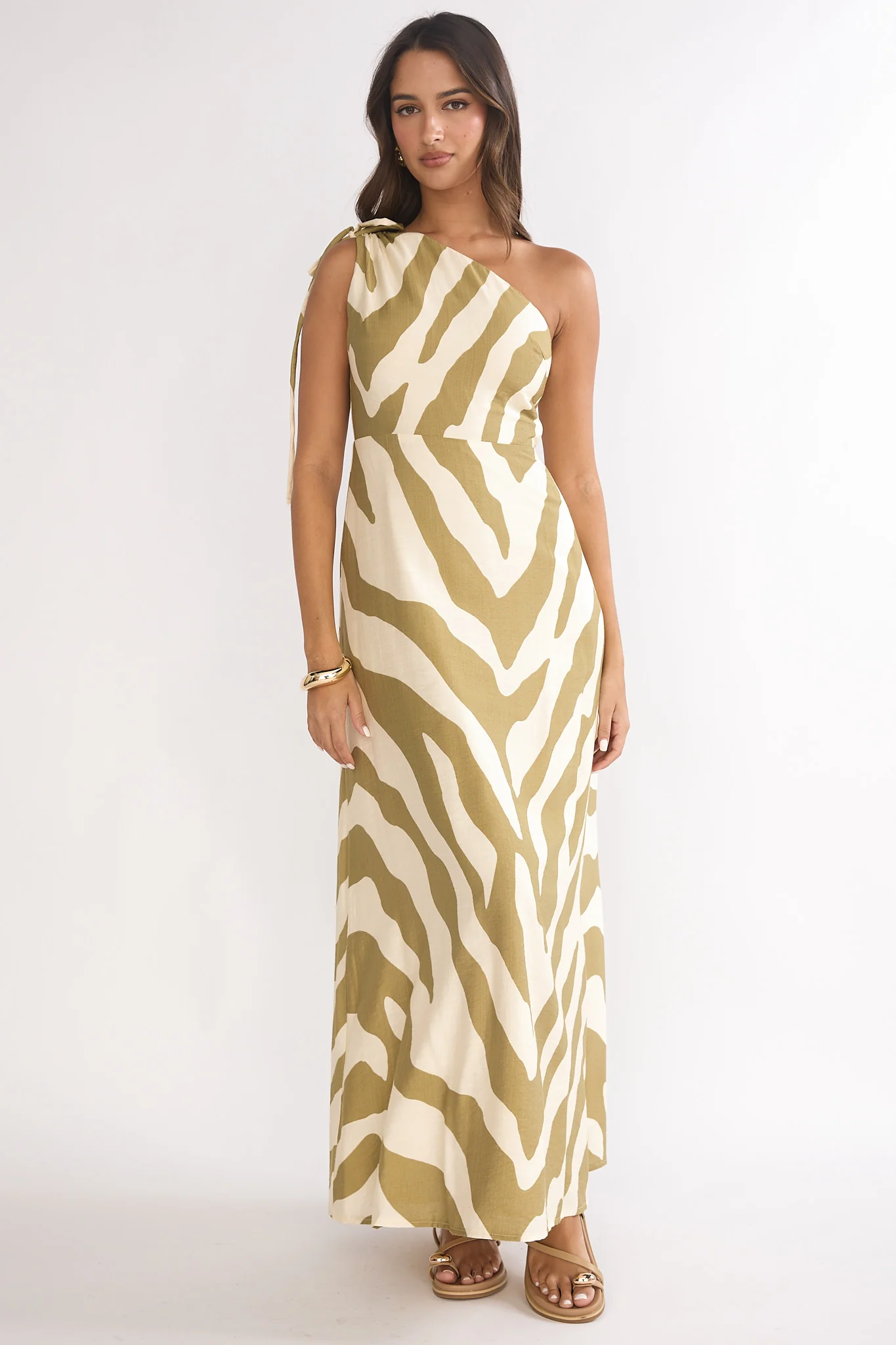 Tavina One-Shoulder Maxi Dress Zebra Khaki