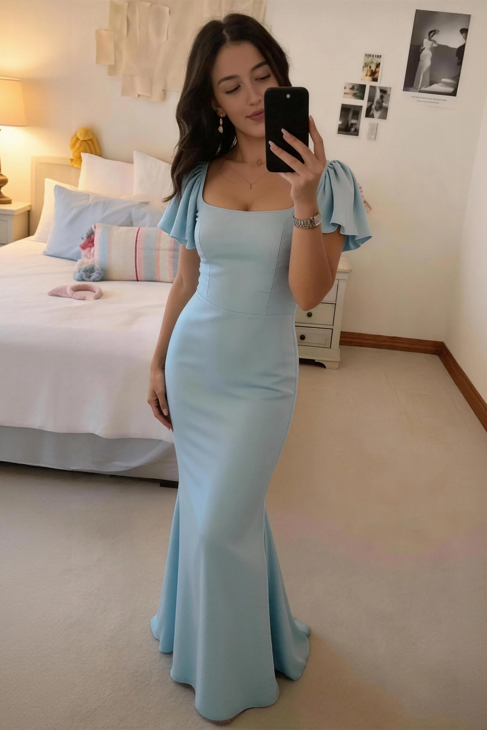 Sheath-Column Maxi Chiffon Bridesmaid Dress CB0813