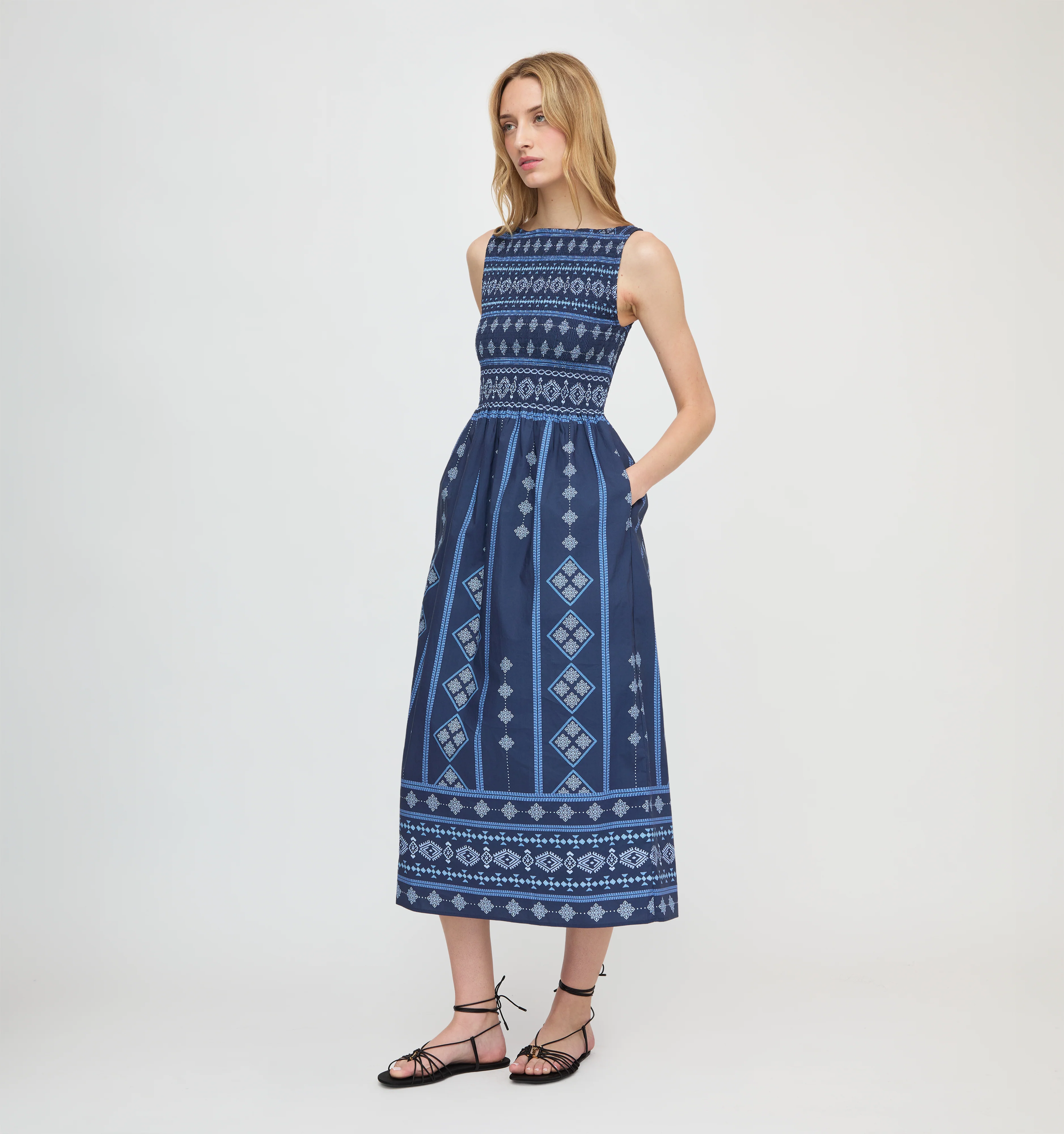 The Cosima Nap Dress - Navy Diamond Batik