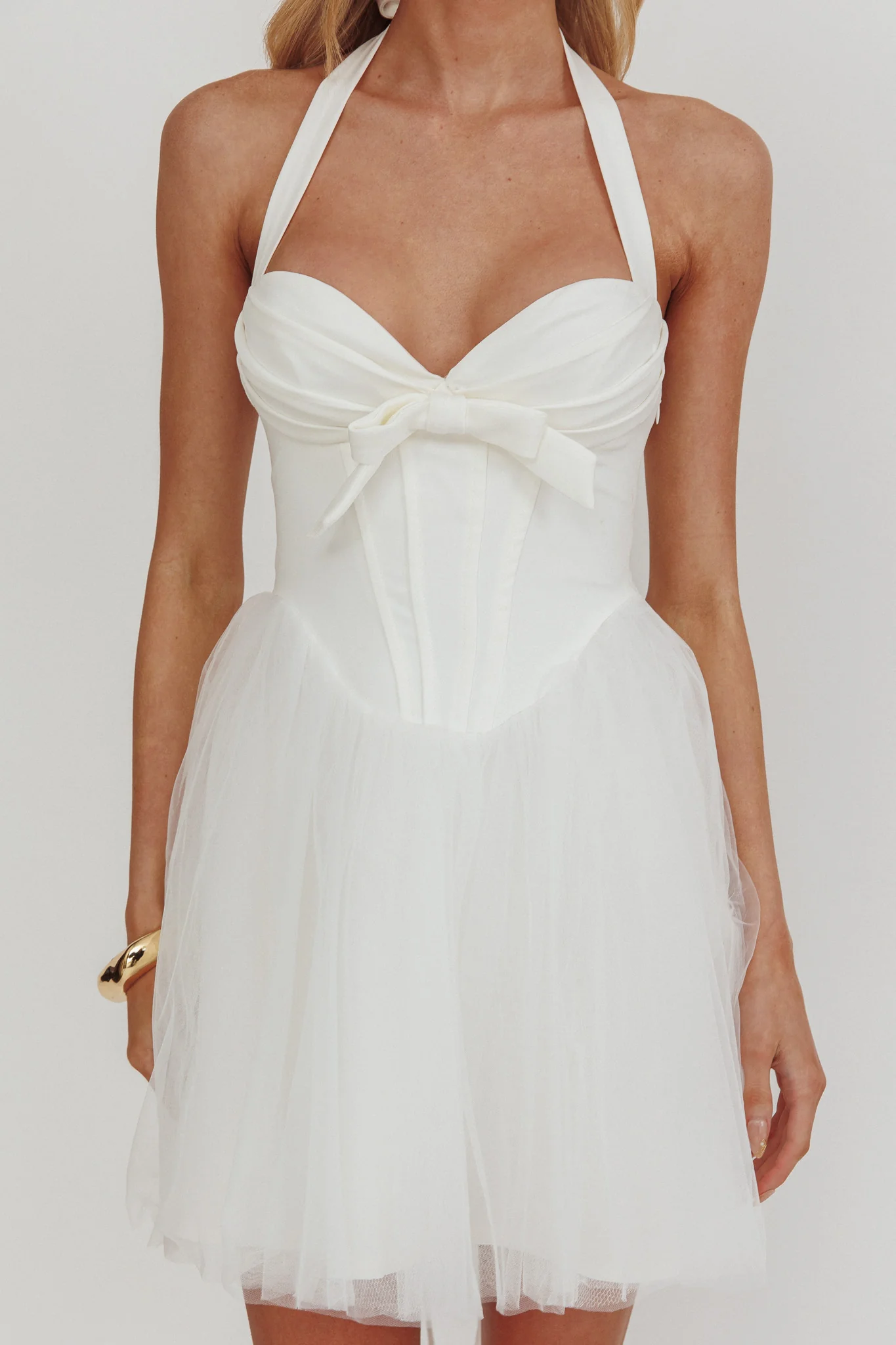 Princessa Sweetheart Neckline Halter Mini Dress White