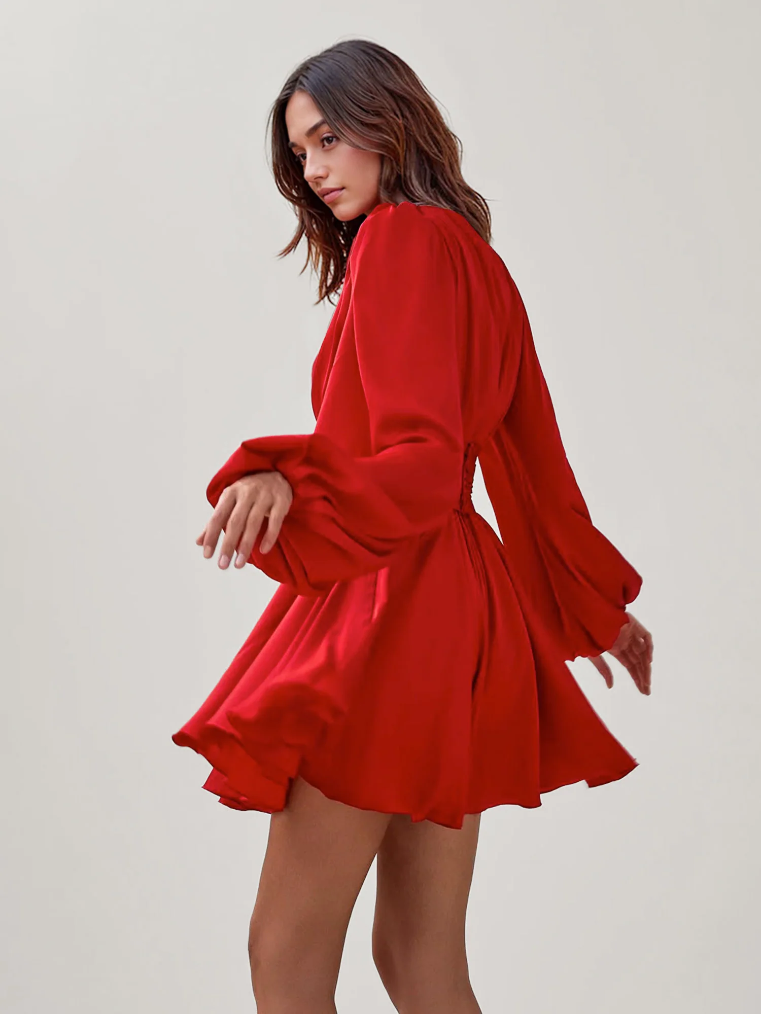 Flared Sleeve Red Mini Dress