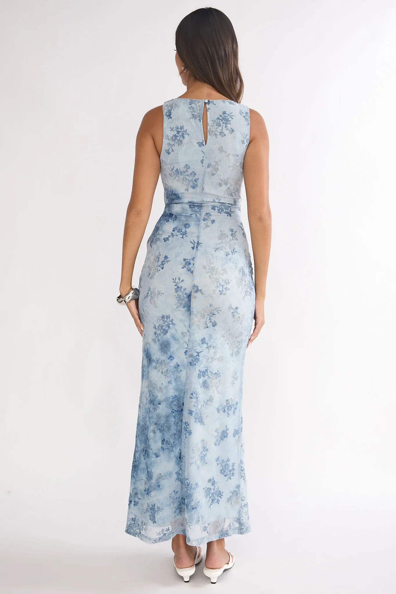 Elowra Mesh Maxi Dress Floral Blue
