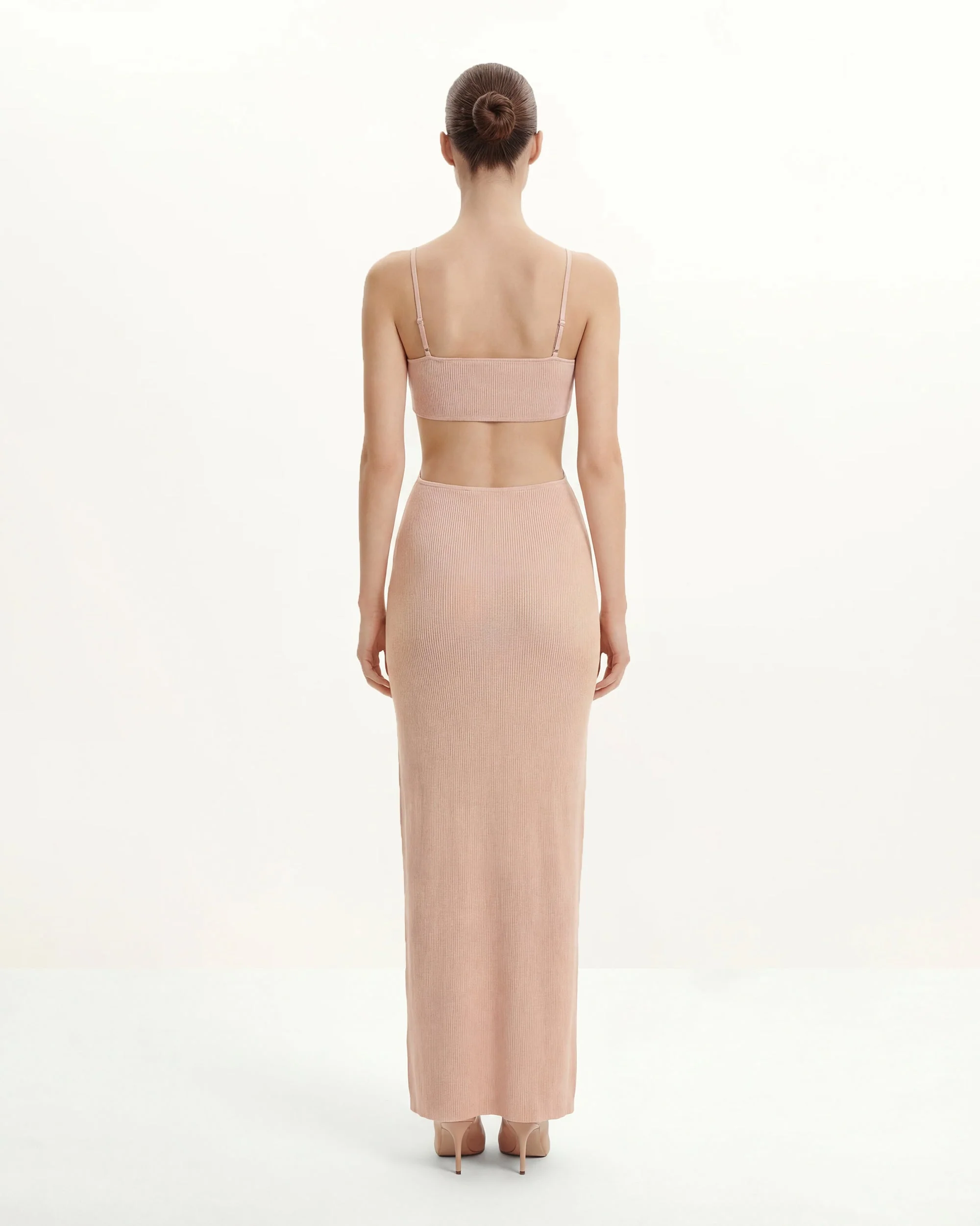 Ribbed Knit Cutout Maxi Dress - Pink - FASHION NOB