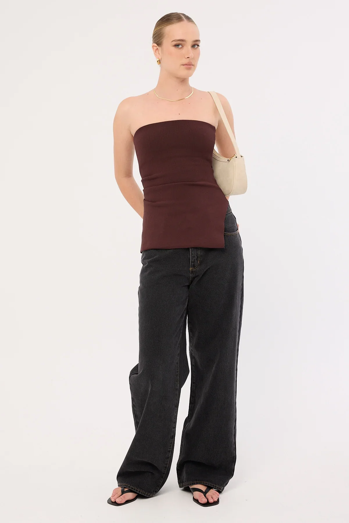Perfect Stranger Athena Strapless Knit Top Chocolate