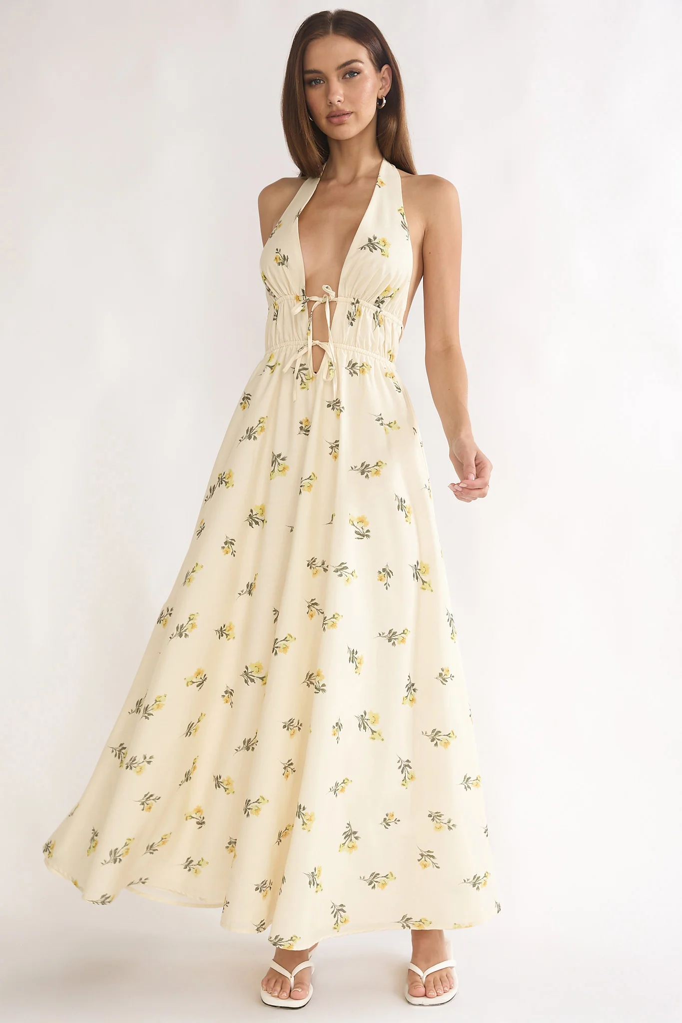 Under The Moons Tied Front Maxi Dress Floral Yellow