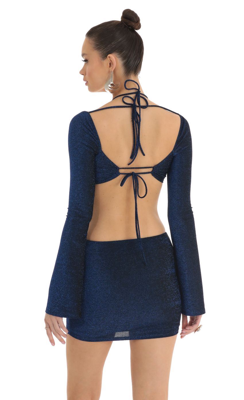 Blue Metallic Two Piece Skirt Set in Black