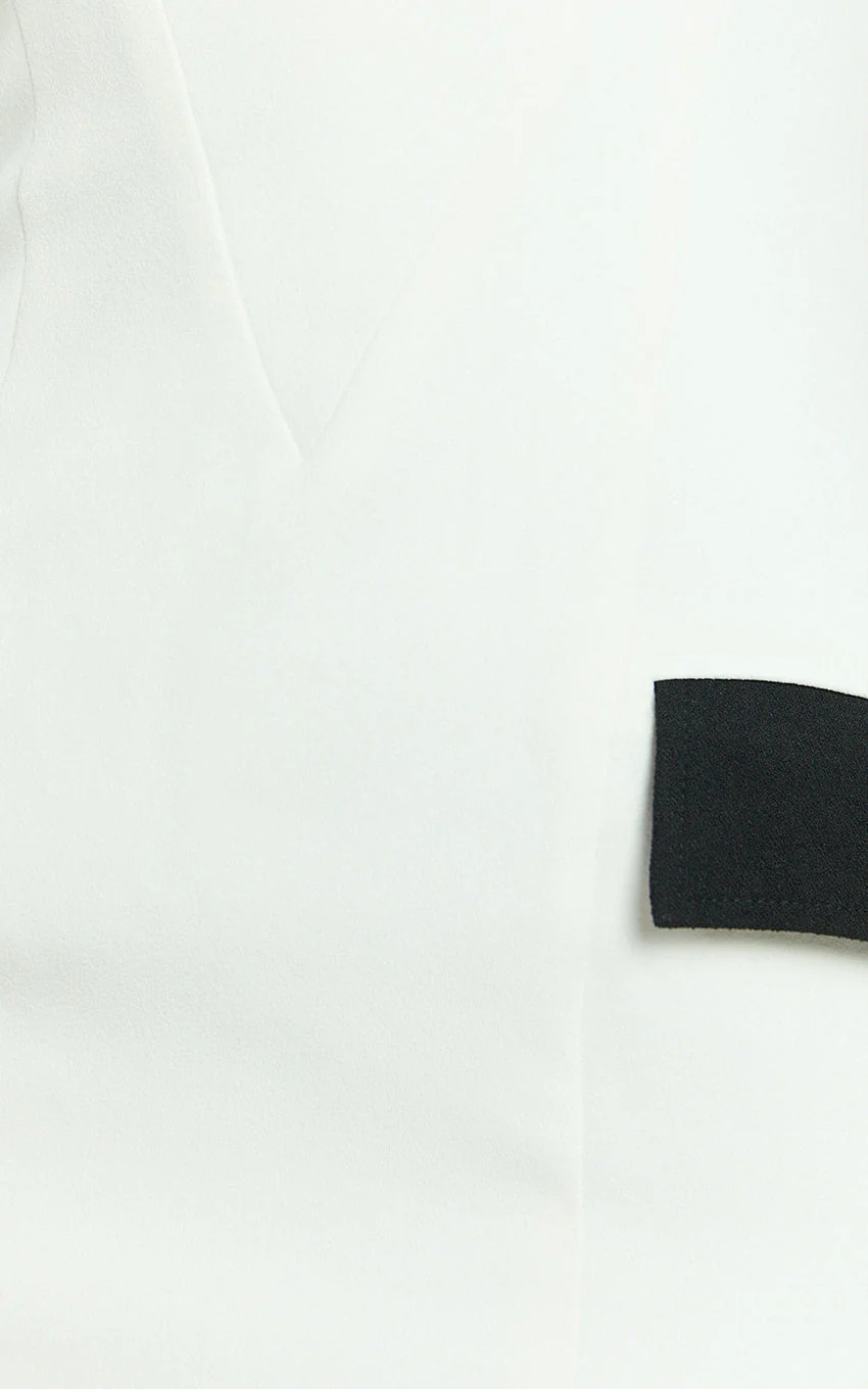 Terry Mini Dress - Straight Neck Contrast Trims Fitted Dress in White - luluinthesky