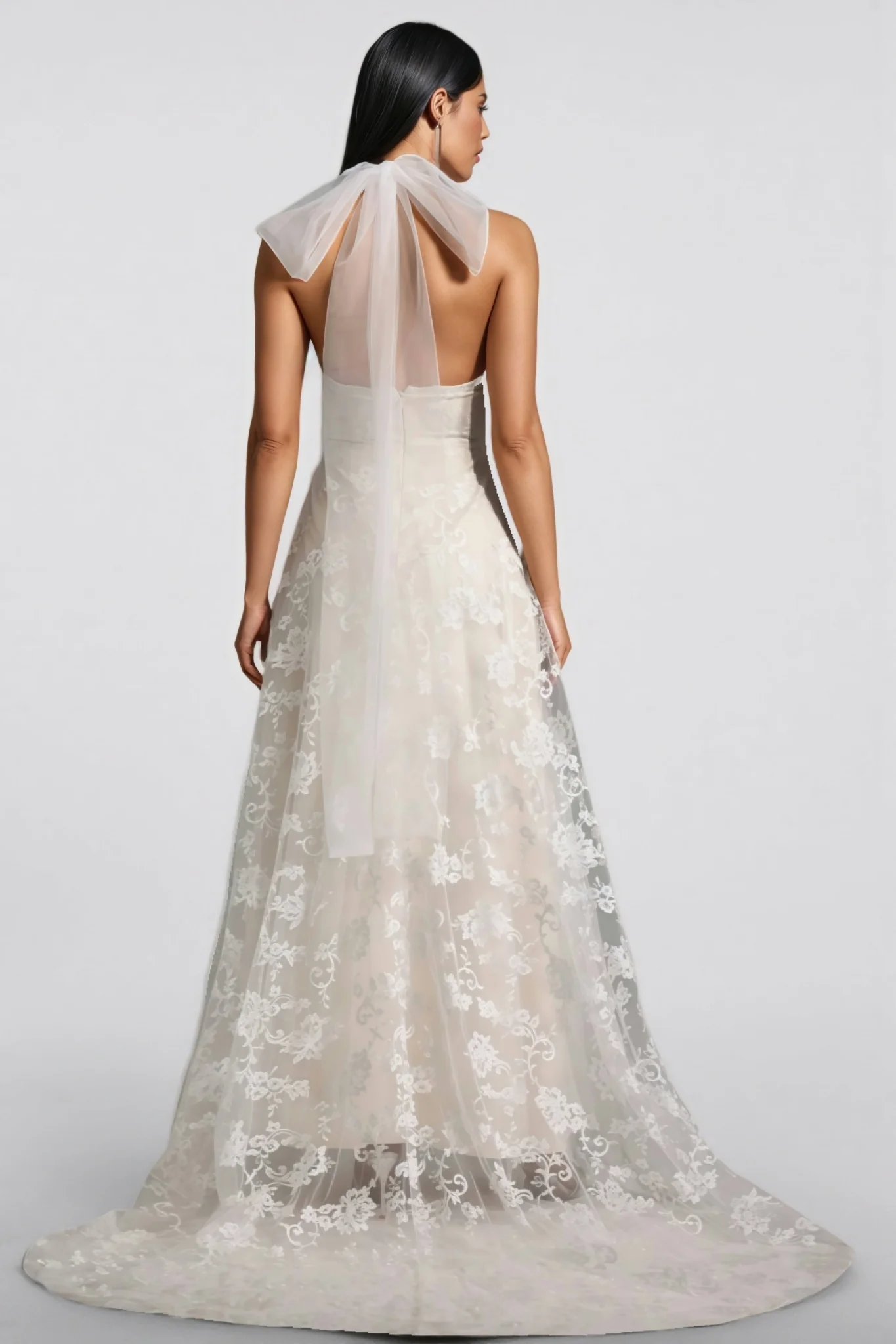Albine Halter Sleeveless V-Neck Lace Maxi Dress