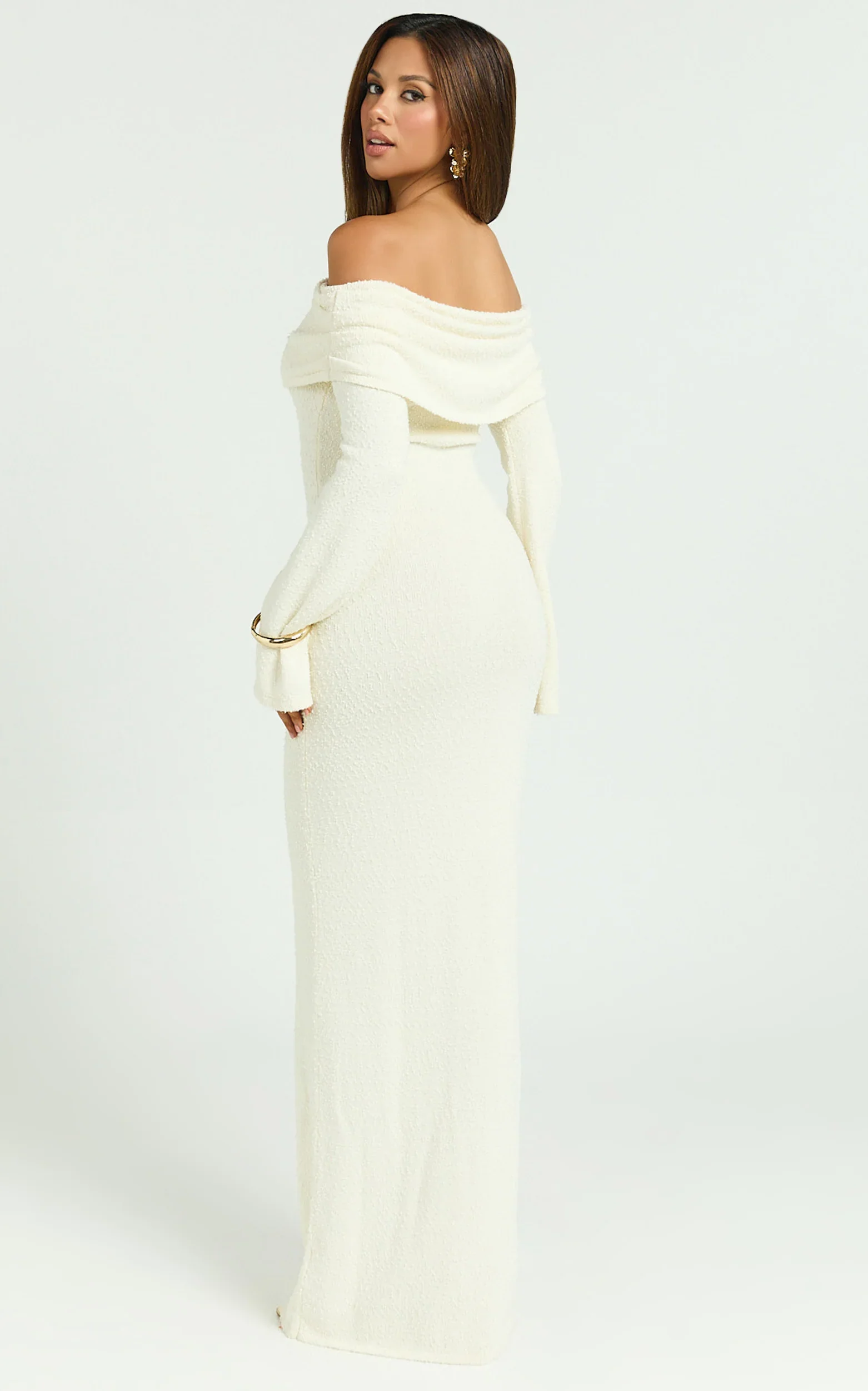 Pietra Maxi Dress - Knit Off Shoulder Dress in Cream