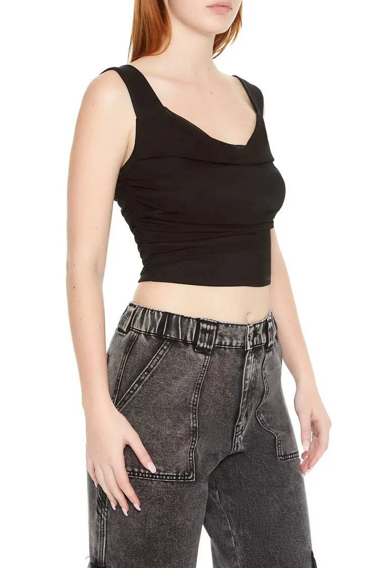 Mesh Cowl Crop Top
