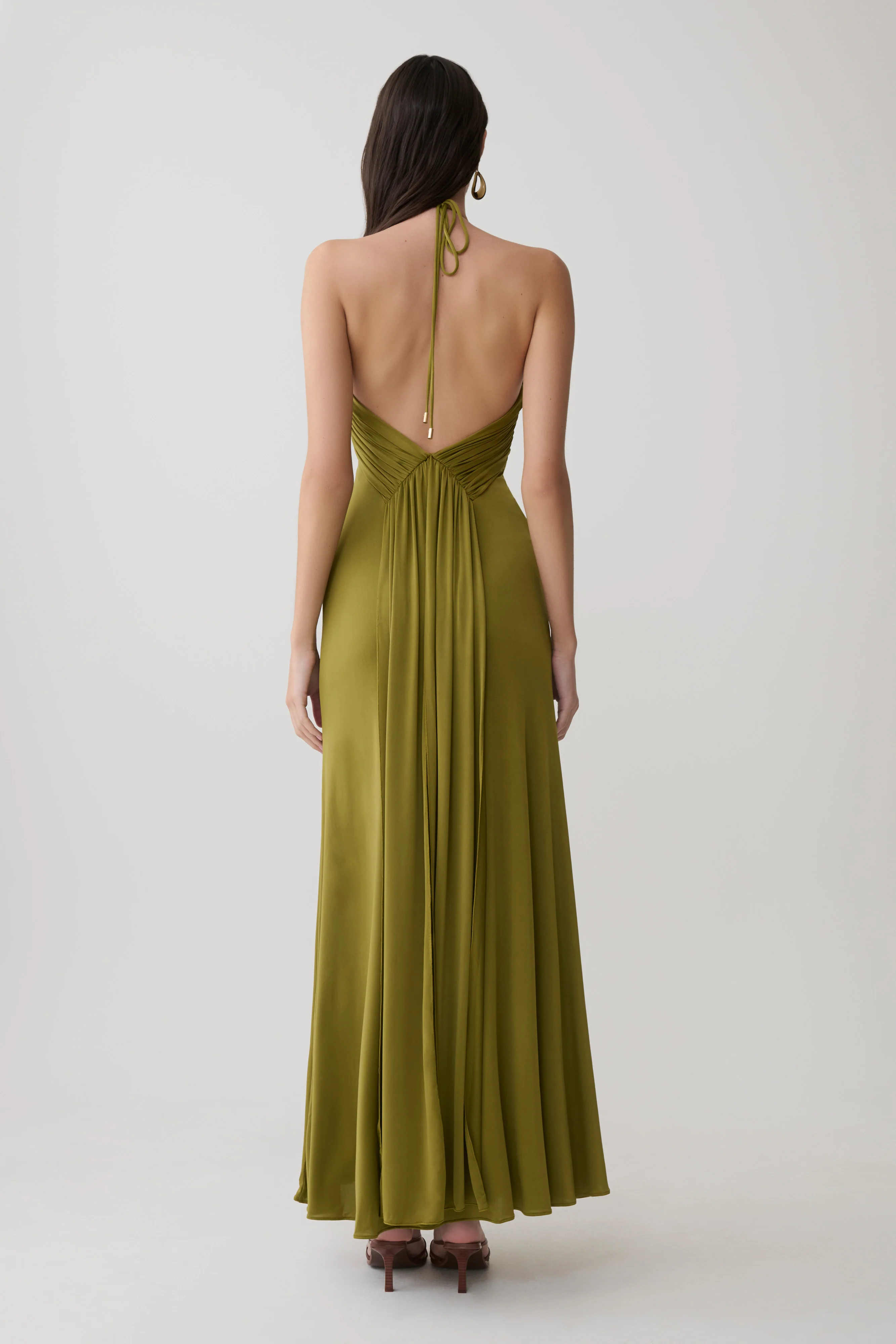 Maely Gathered Slinky Maxi Dress - Olive