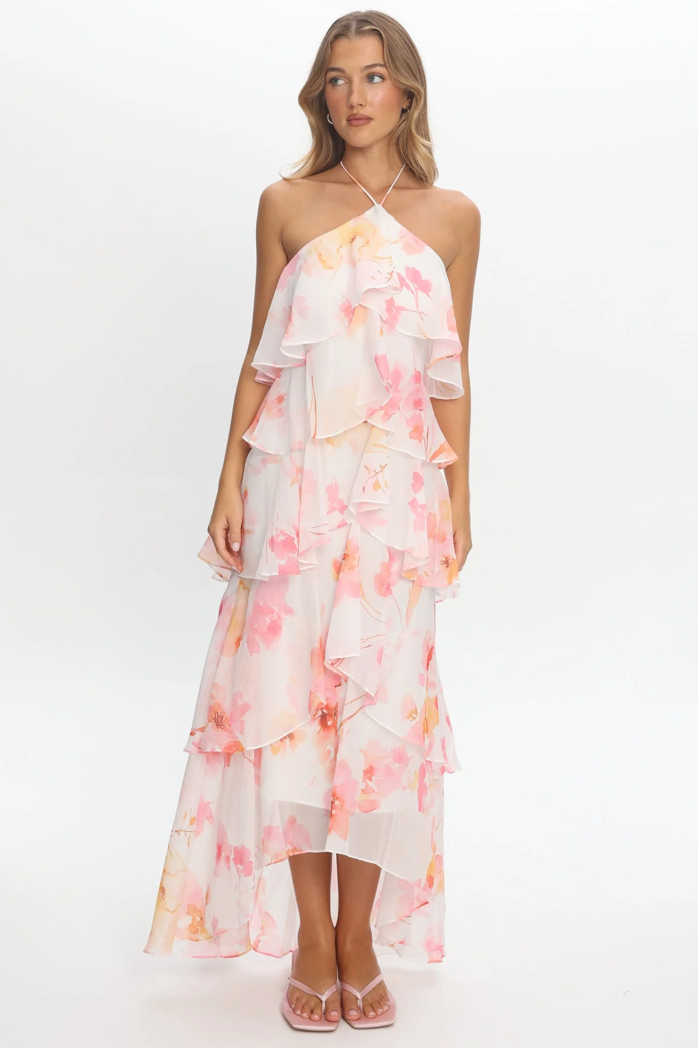 Darylyn Tiered Ruffle Maxi Dress Floral Pink