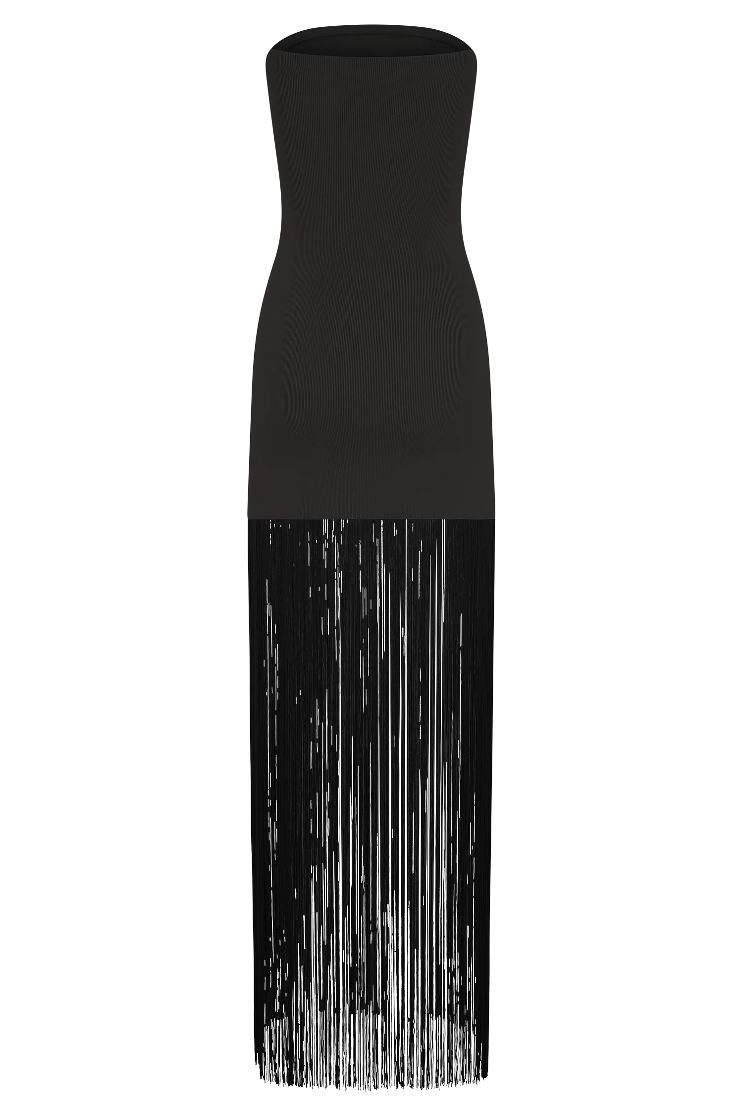 Koah Fringe Bandage Knit Maxi Dress - Black - luluinthesky