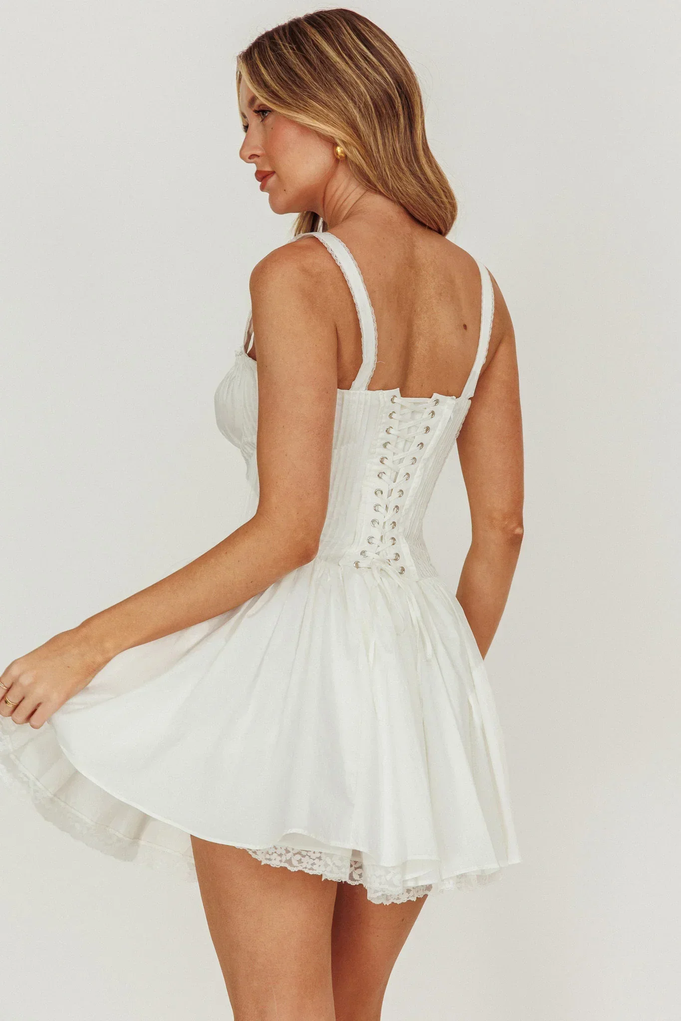 Jennie Corset Flared Mini Dress Off White - luluinthesky