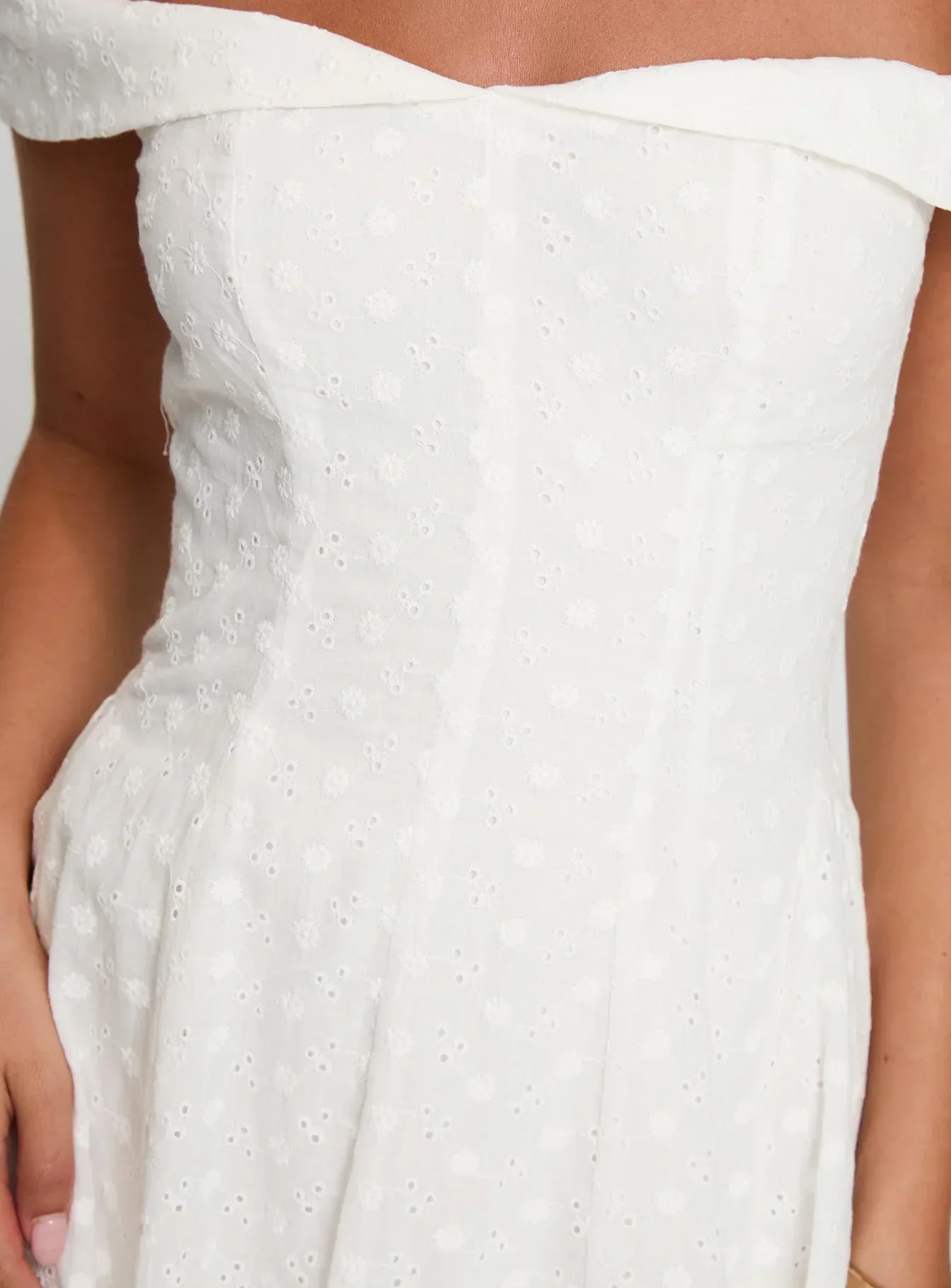 Rosebud Broderie Off The Shoulder Mini Dress White - luluinthesky
