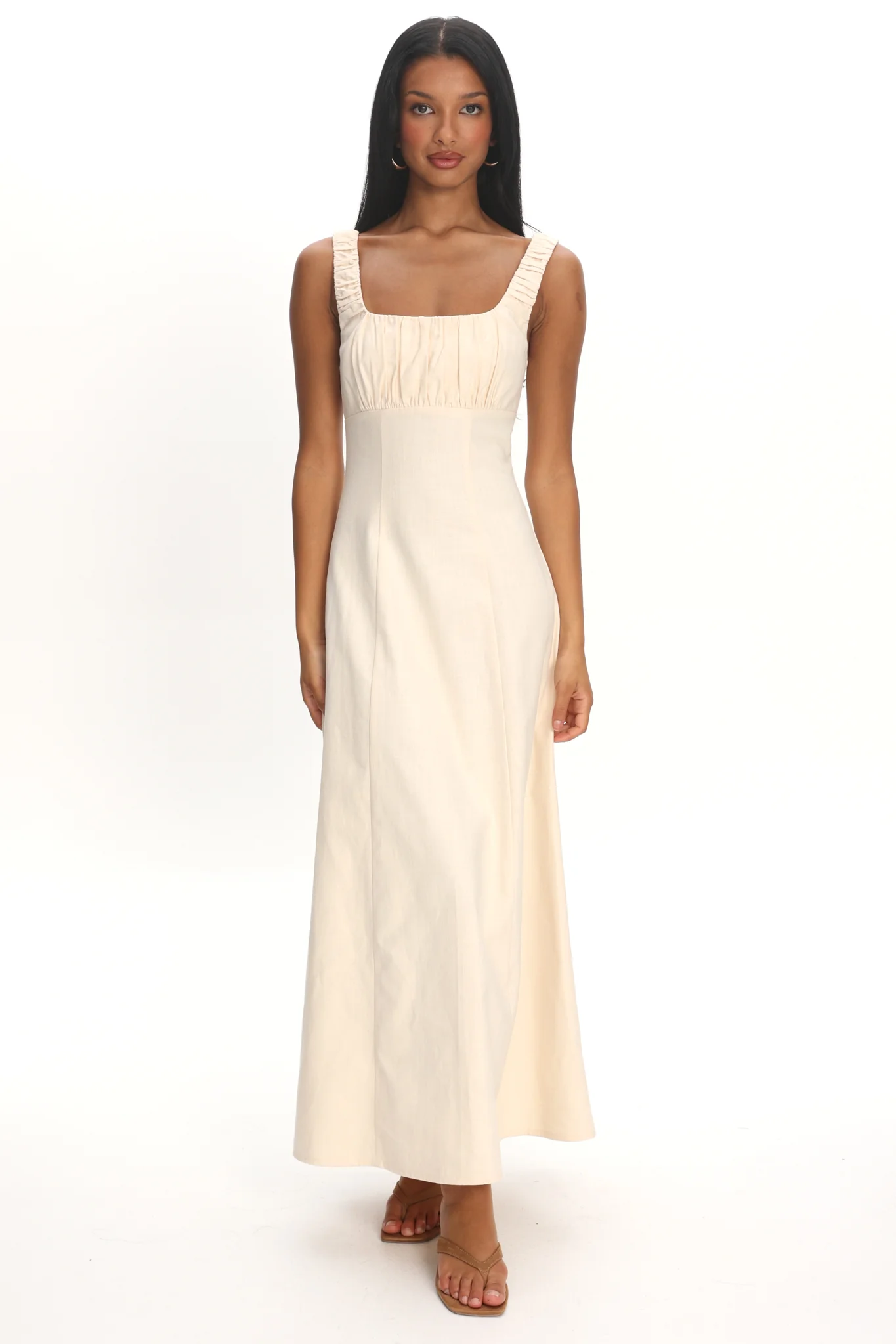 Aila Gathered Bust Maxi Dress Cream - luluinthesky