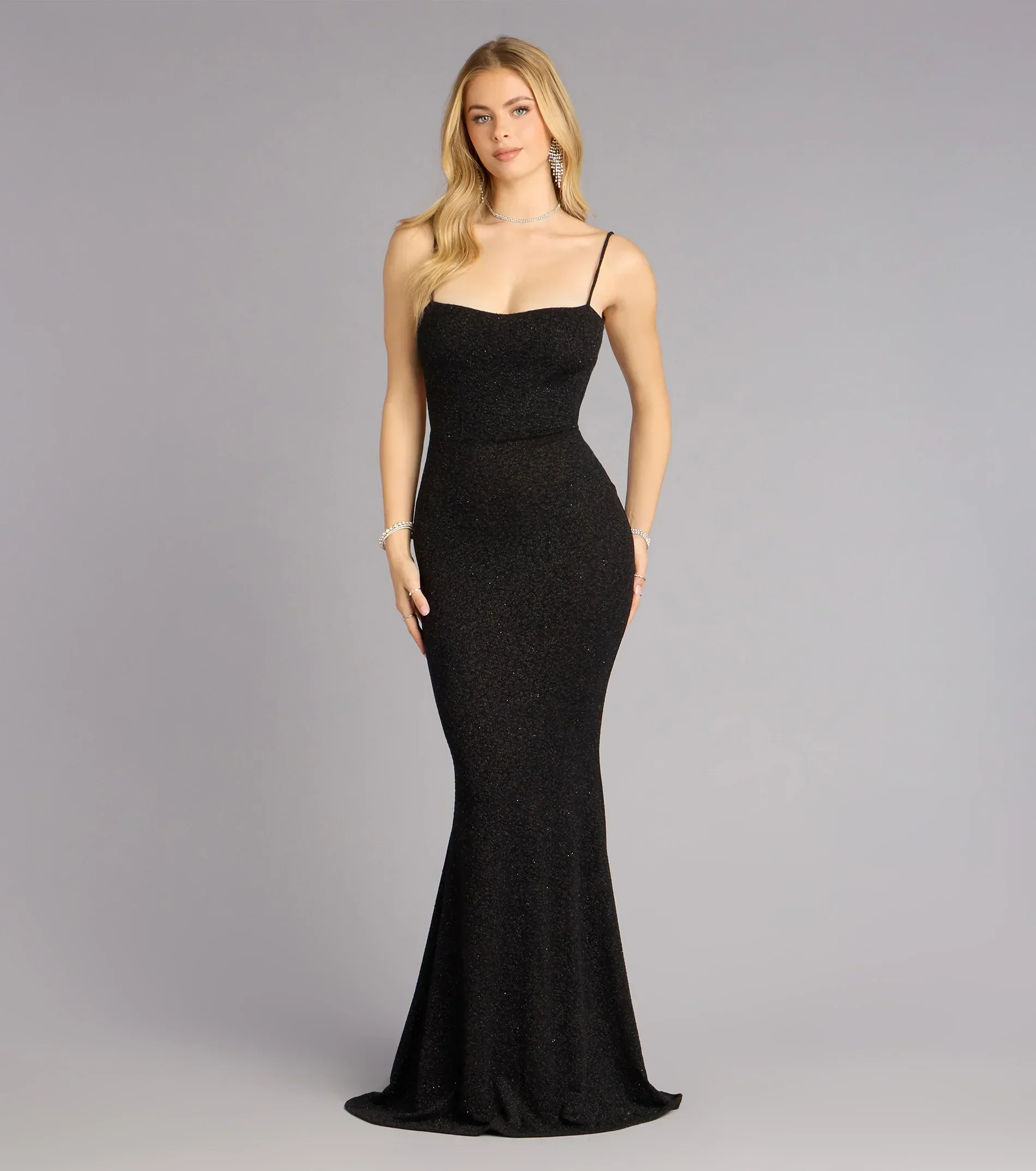 Gwendolyn Glitter Knit Bow-Back Mermaid Dress