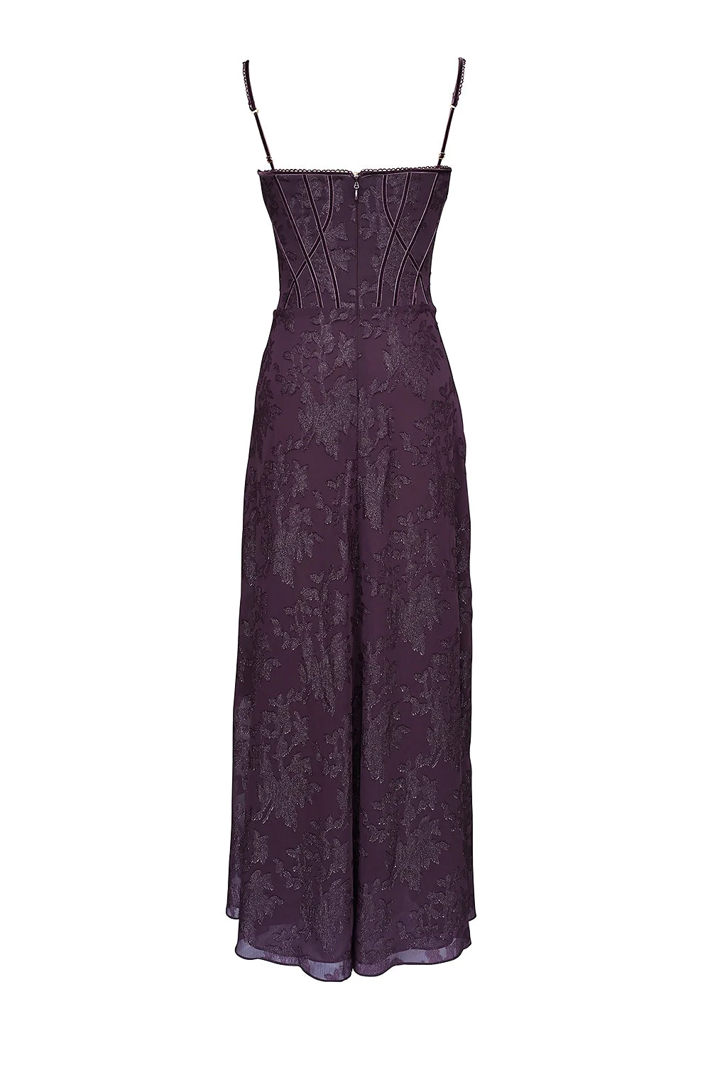 grape lurex chiffon maxi dress