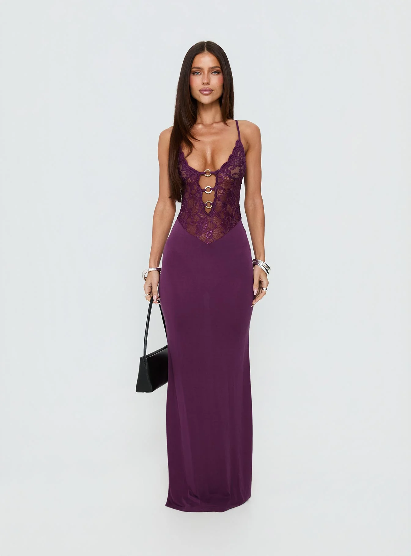 Totema Lace Halter Maxi Dress Purple