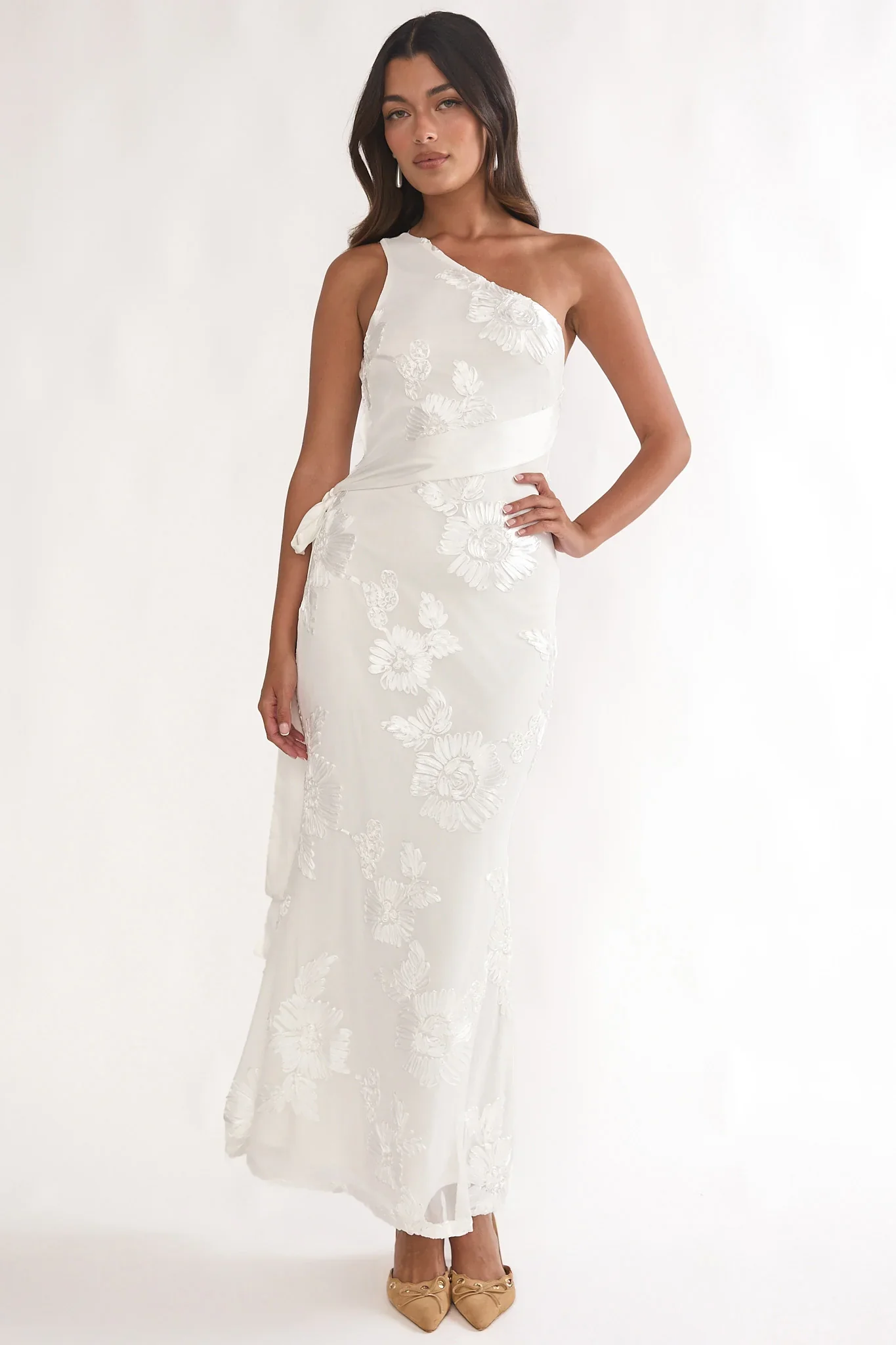 Kairi One-Shoulder Sash Maxi Dress White