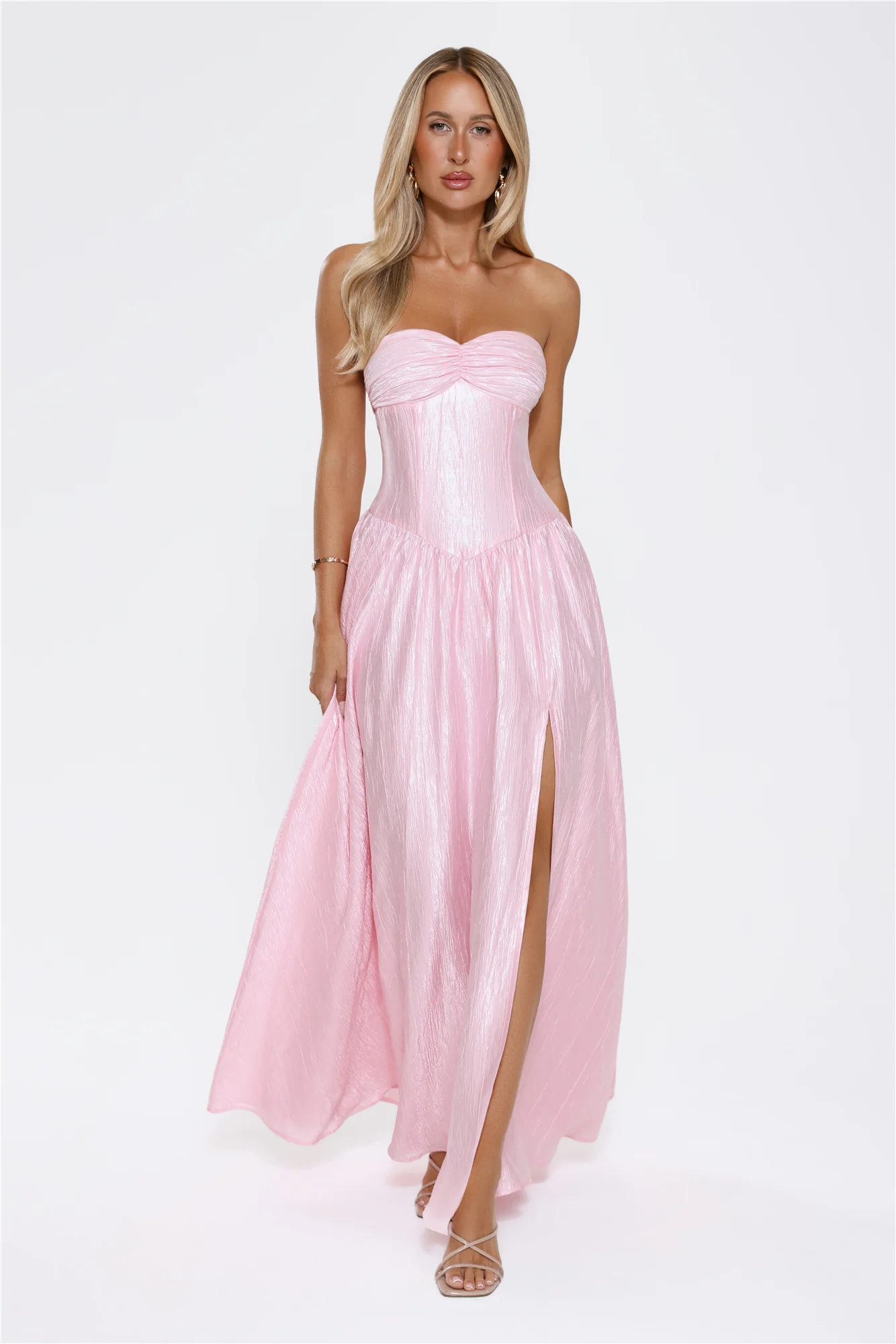 Jewel Of The Night Strapless Maxi Dress Pink