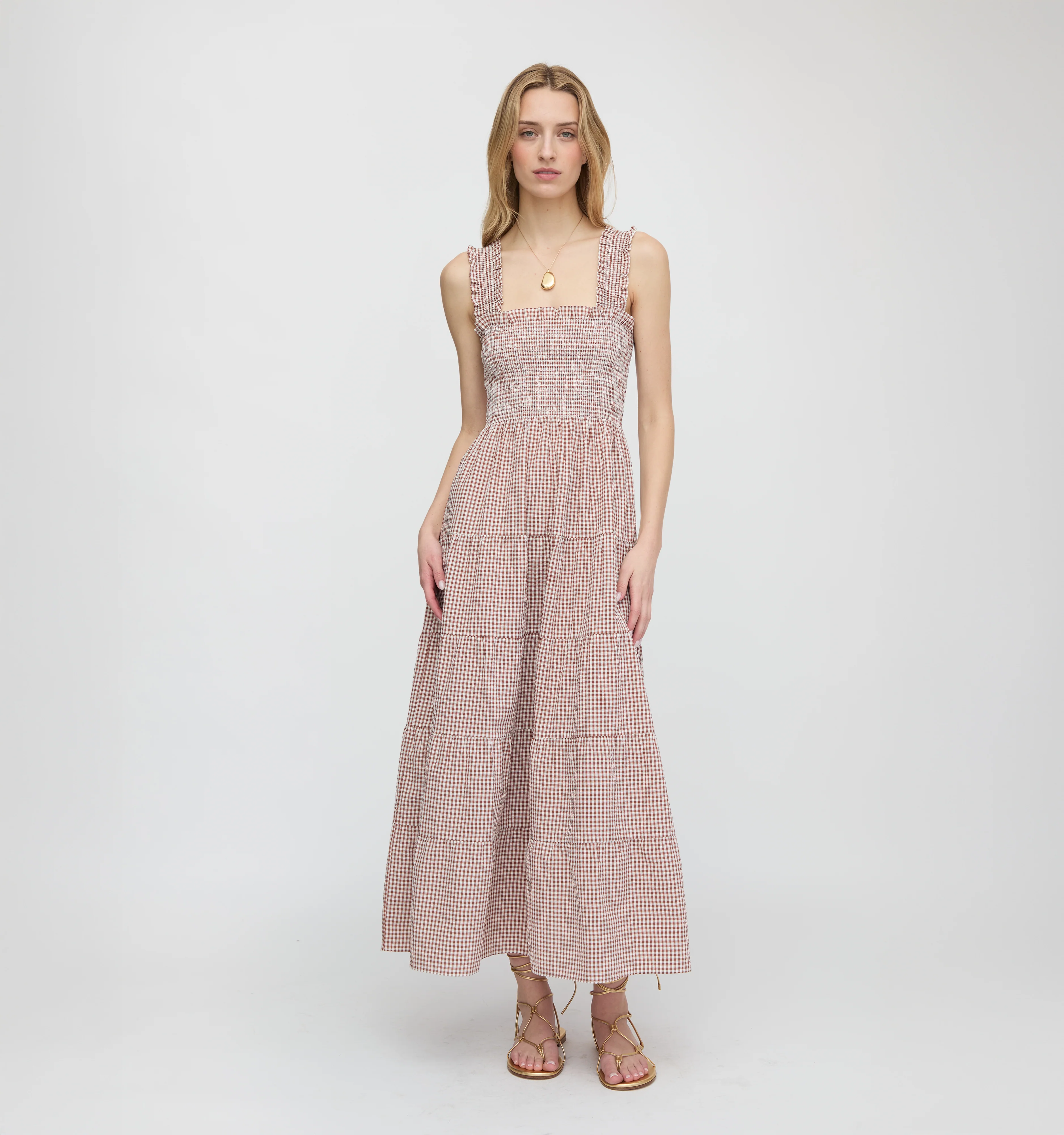The Goldie Nap Dress - Cognac Gingham