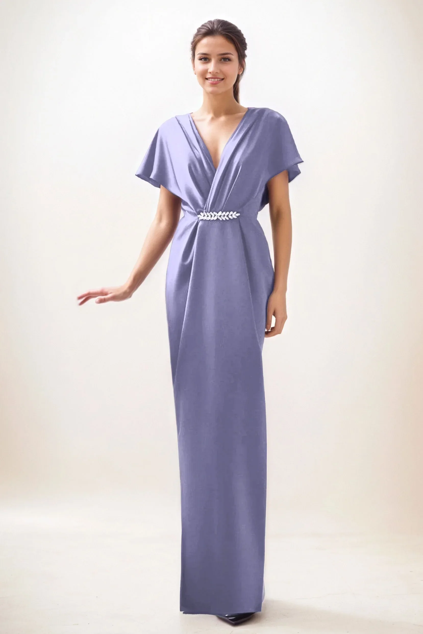 Sheath-Column Maxi Luxe Satin Wedding Guest Dress CG0299