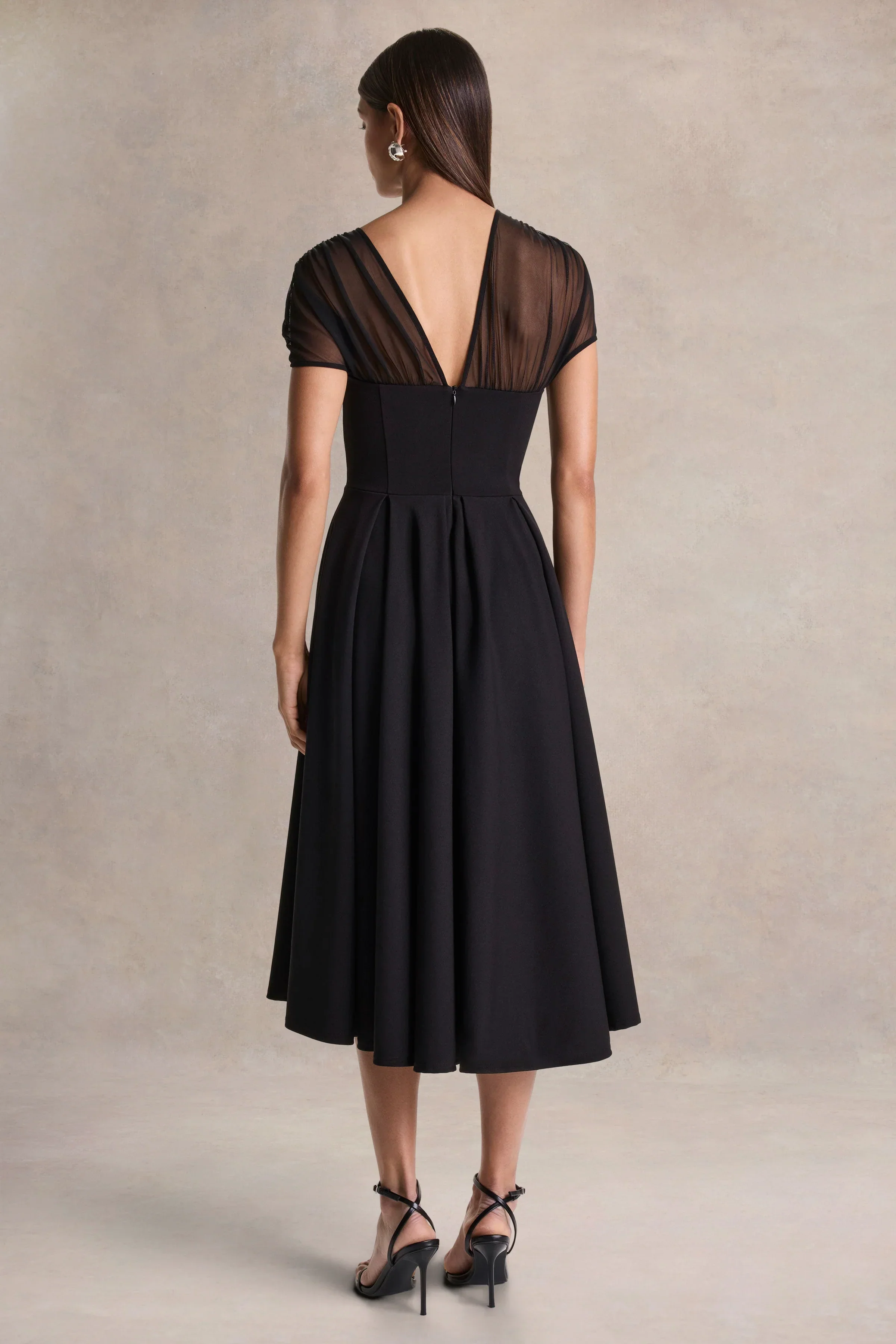 Rosette | Black Asymmetric-Neck Midi Dress