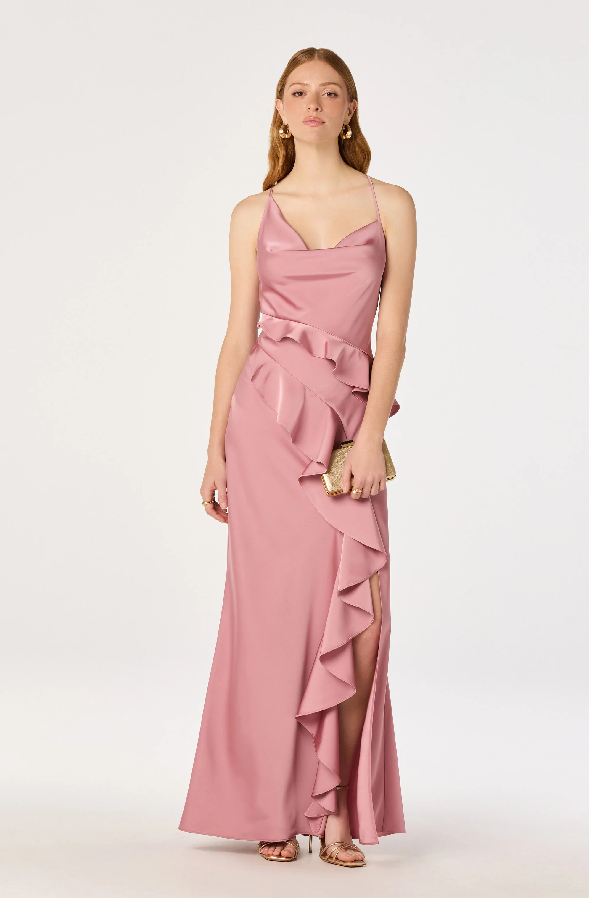 Adelina Satin Ruffle Maxi Dress - luluinthesky