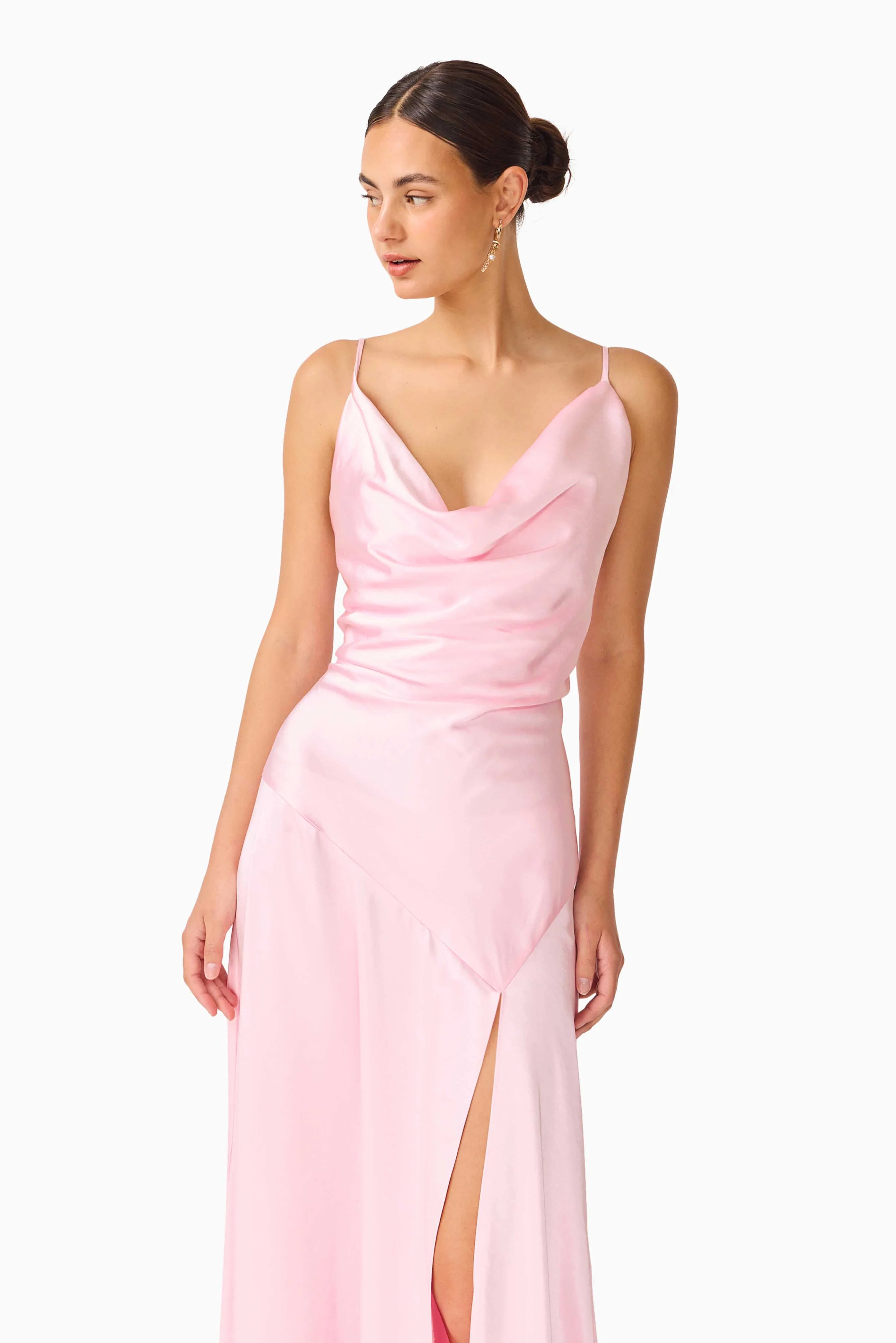 Clementine Cowl Neck Gown in Pale Pink