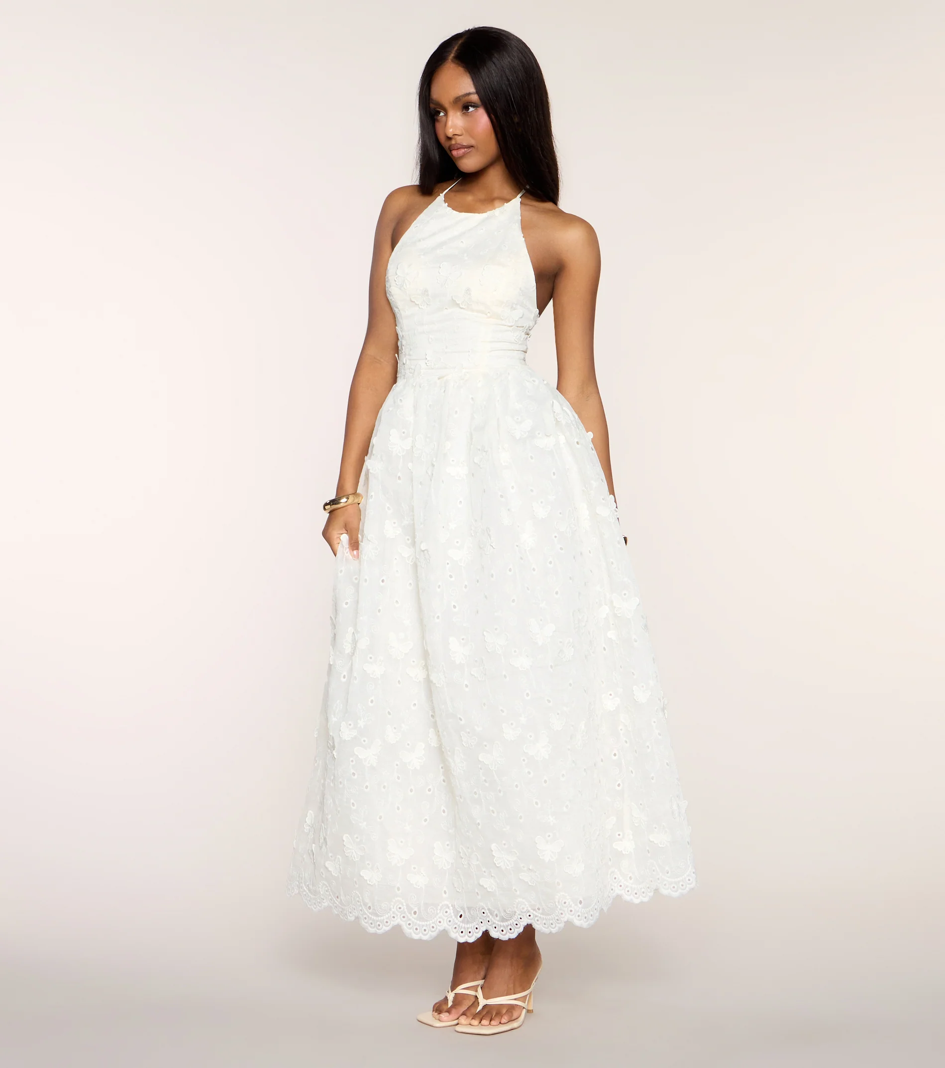 AJ Eyelet A-Line Midi Dress - luluinthesky